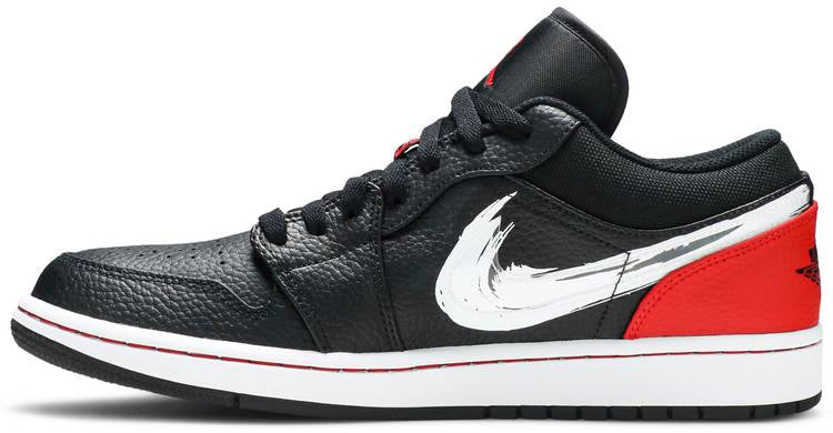 Air Jordan 1 Low Brushstroke Swoosh ‘Black Red’ DA4659-001 Mattress Sneaker Store