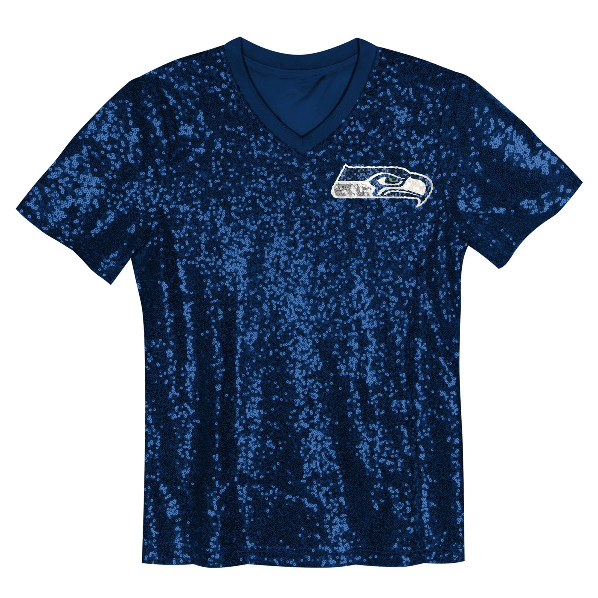 12 Fan Seattle Seahawks Girls Youth Sequin V-Neck Fashion Jersey – College Navy Clowdercats