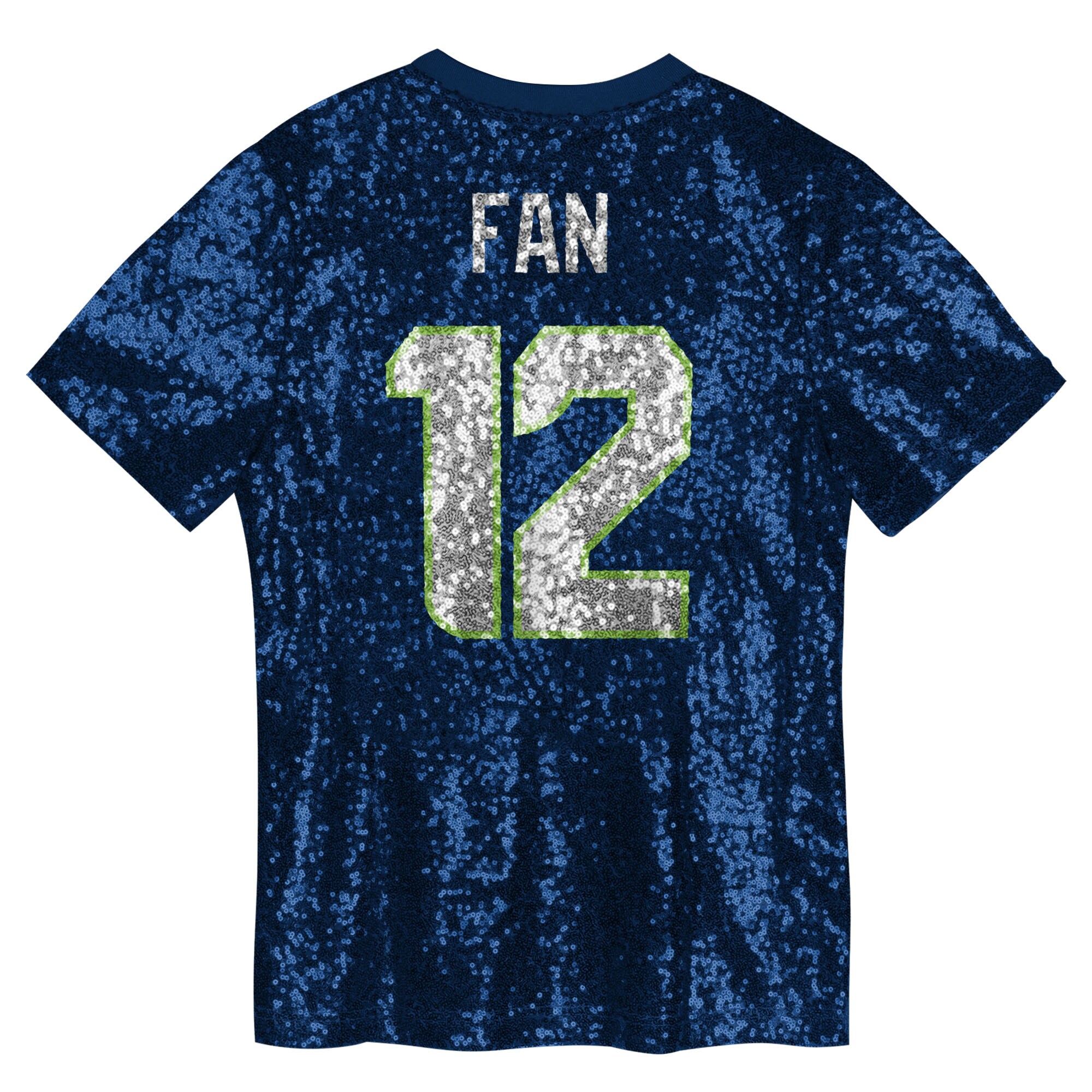 12 Fan Seattle Seahawks Girls Youth Sequin V-Neck Fashion Jersey – College Navy Clowdercats