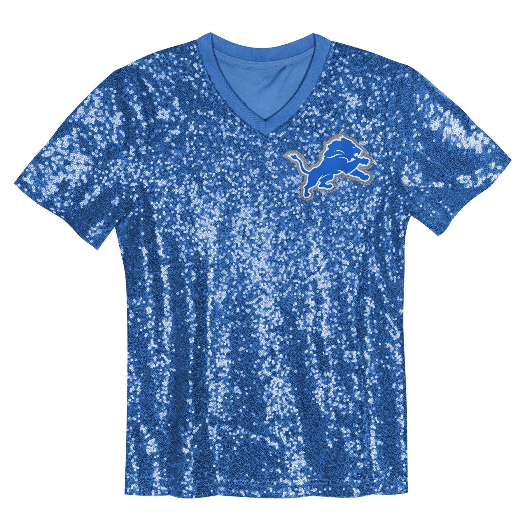 Aidan Hutchinson Detroit Lions Girls Youth Sequin V-Neck Fashion Jersey – Blue Clowdercats