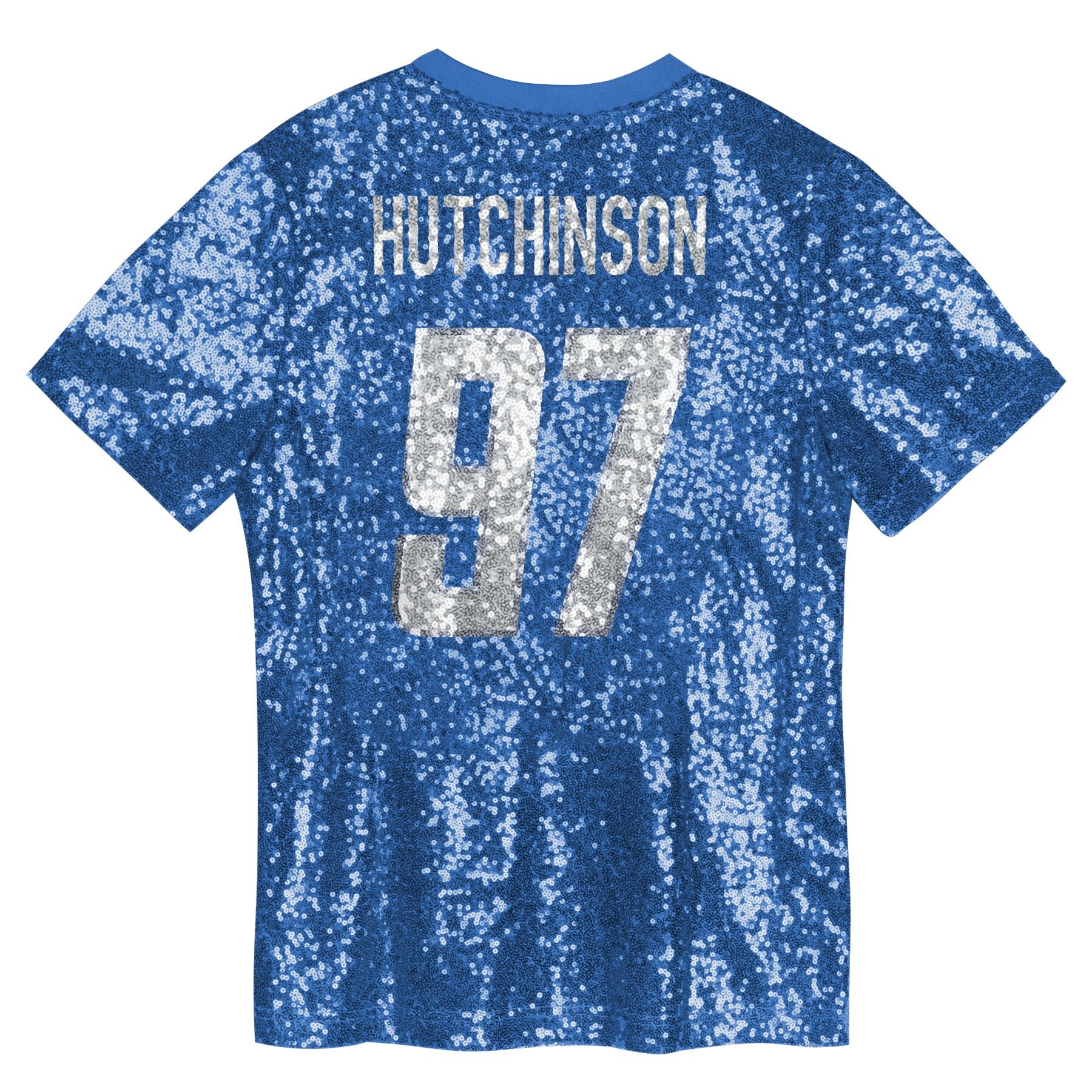 Aidan Hutchinson Detroit Lions Girls Youth Sequin V-Neck Fashion Jersey – Blue Clowdercats
