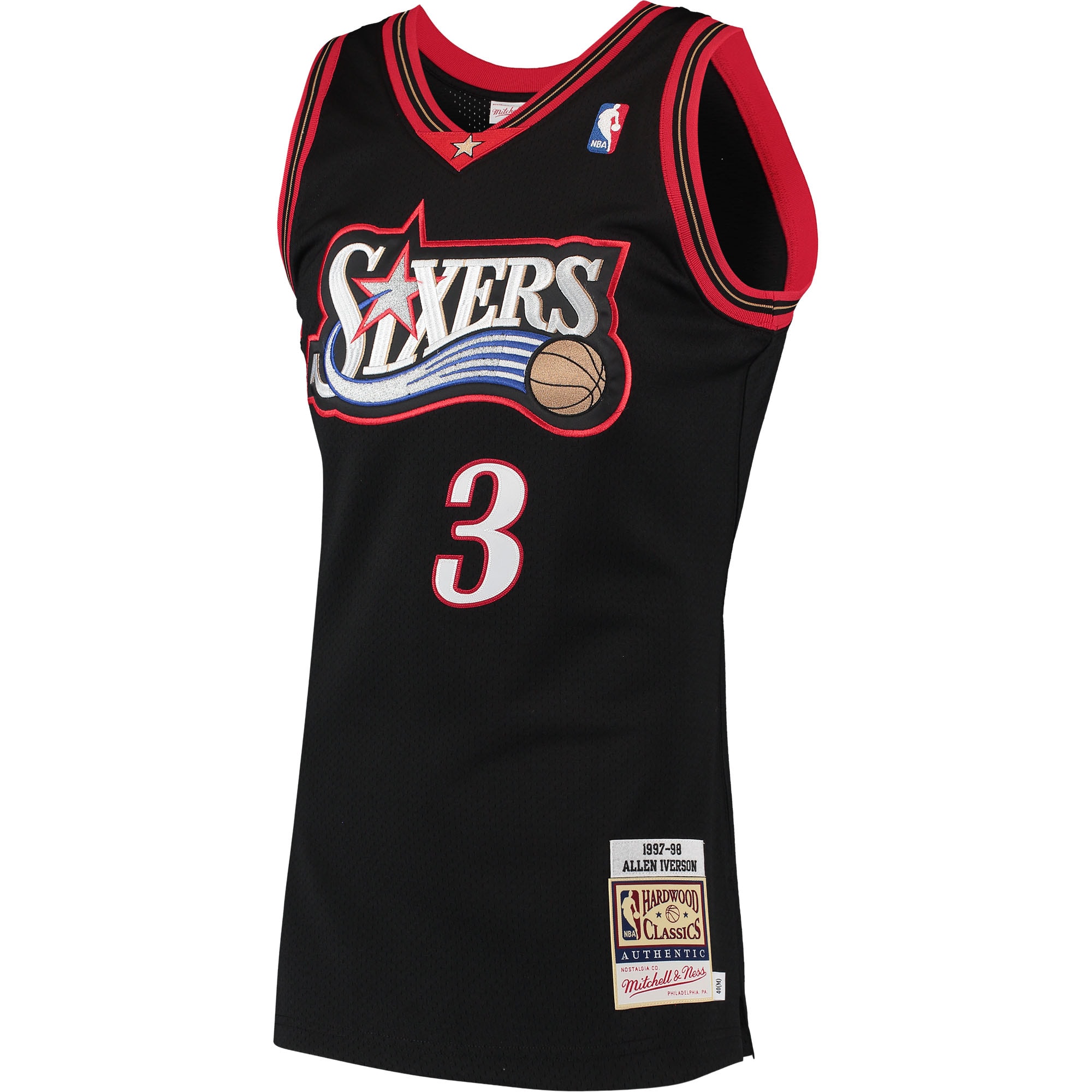 Allen Iverson Philadelphia 76ers Mitchell & Ness 1997/98 Hardwood Classics Authentic Jersey – Black Clowdercats