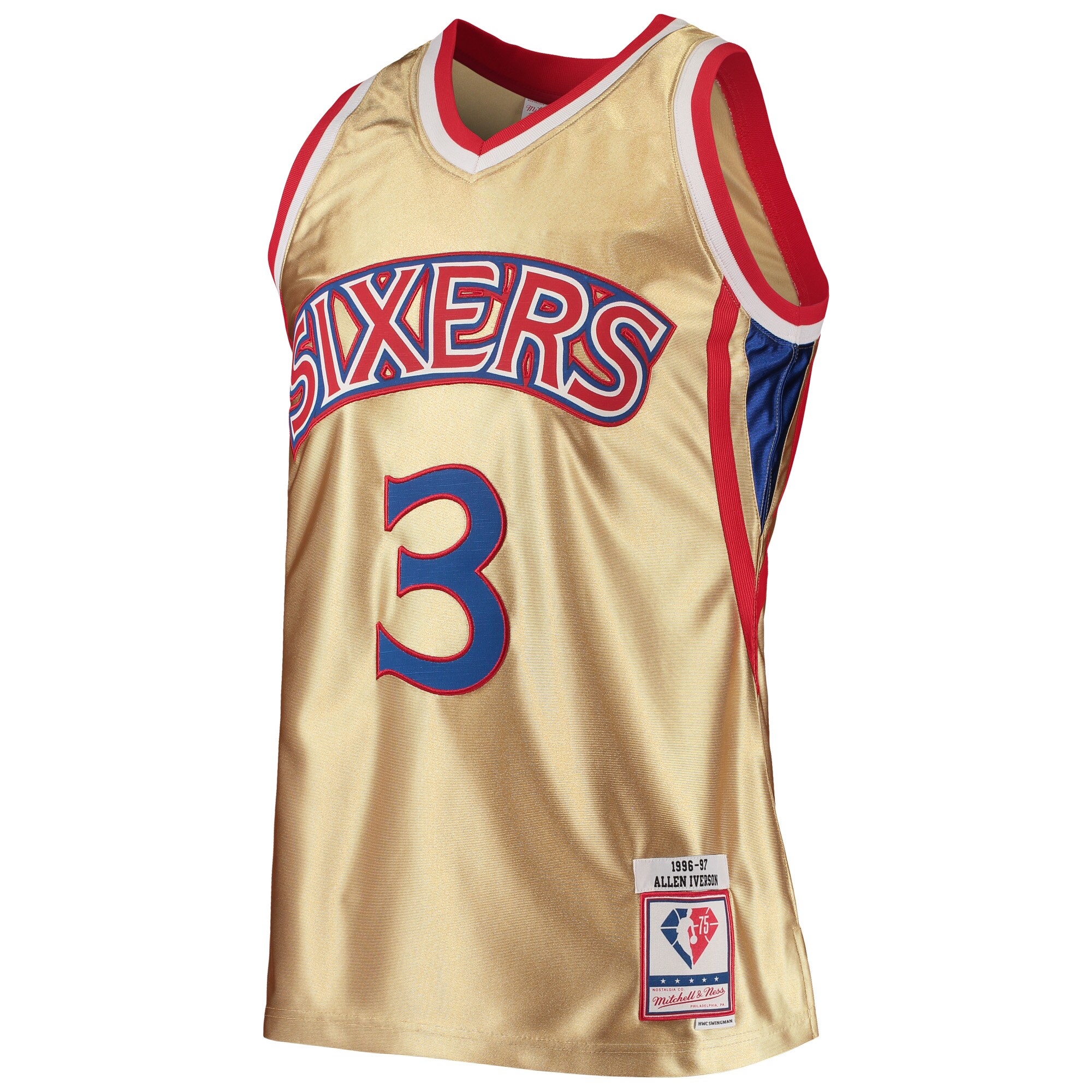Allen Iverson Philadelphia 76ers Mitchell & Ness 75th Anniversary 1996/97 Hardwood Classics Swingman Jersey – Gold Clowdercats