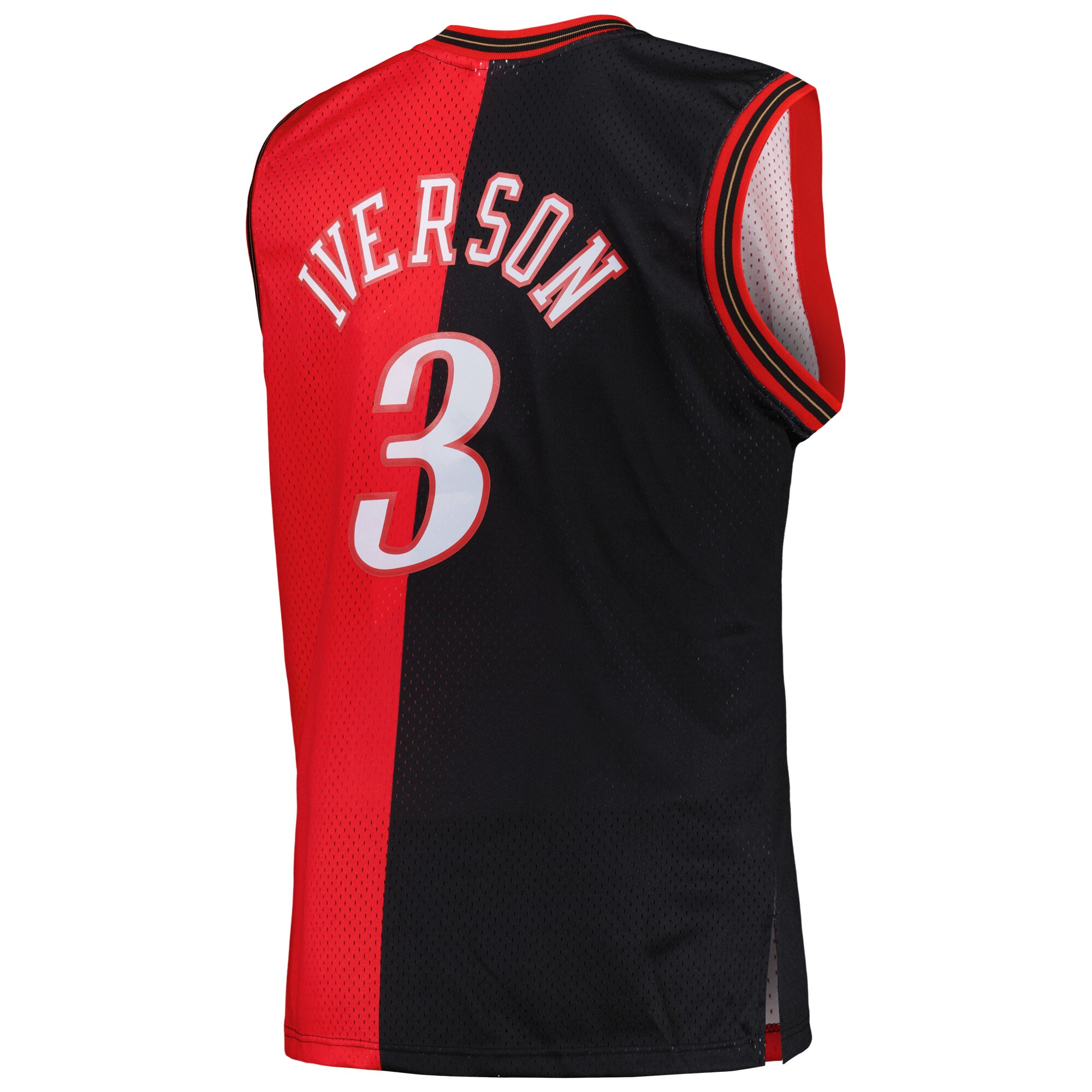 Allen Iverson Philadelphia 76ers Mitchell & Ness Big & Tall Hardwood Classics 2000/01 Split Swingman Jersey – Black/Red Clowdercats