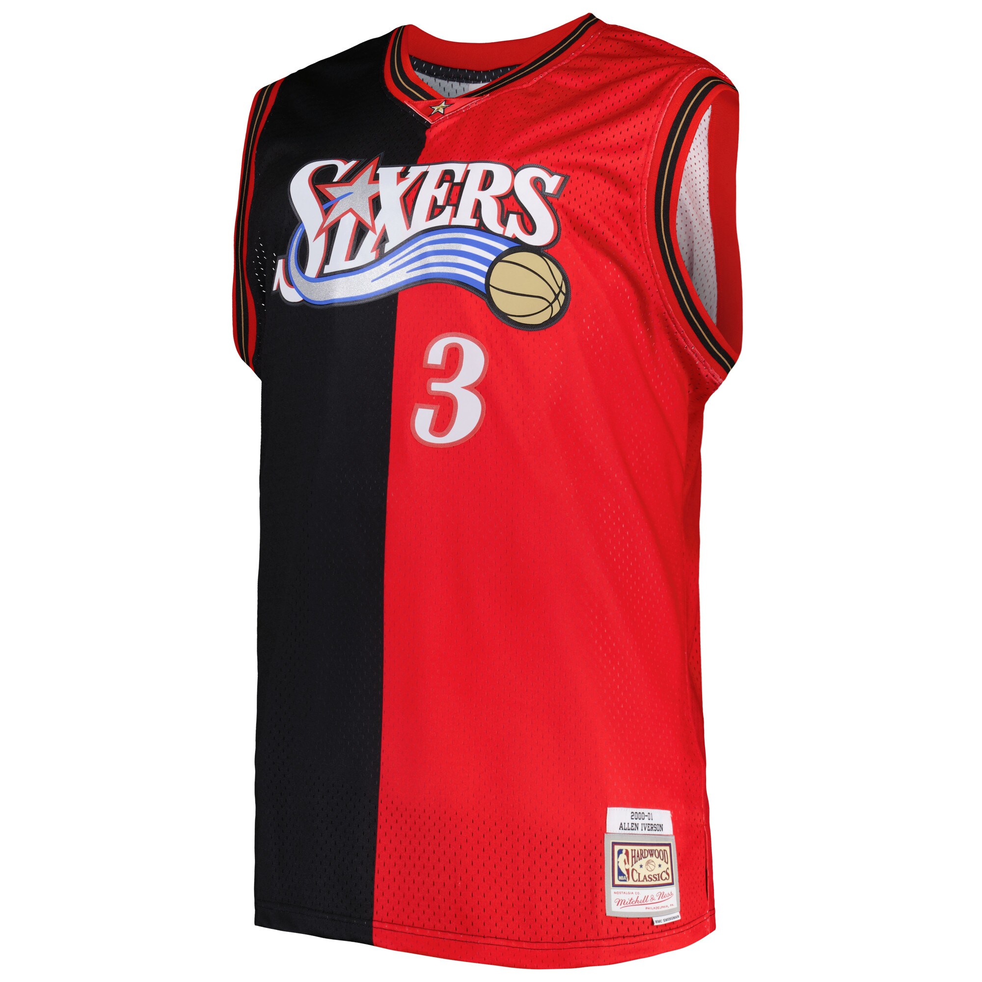 Allen Iverson Philadelphia 76ers Mitchell & Ness Big & Tall Hardwood Classics 2000/01 Split Swingman Jersey – Black/Red Clowdercats