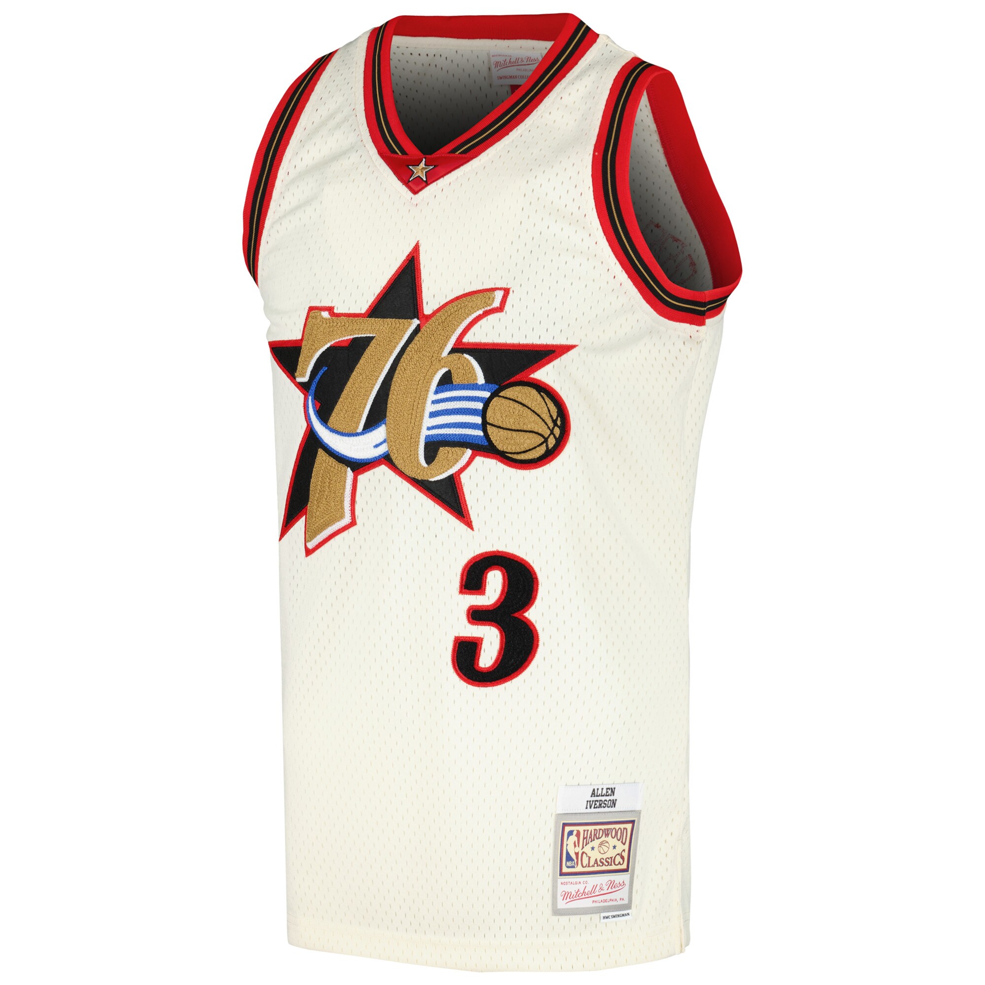 Allen Iverson Philadelphia 76ers Mitchell & Ness Chainstitch Swingman Jersey – Cream Clowdercats