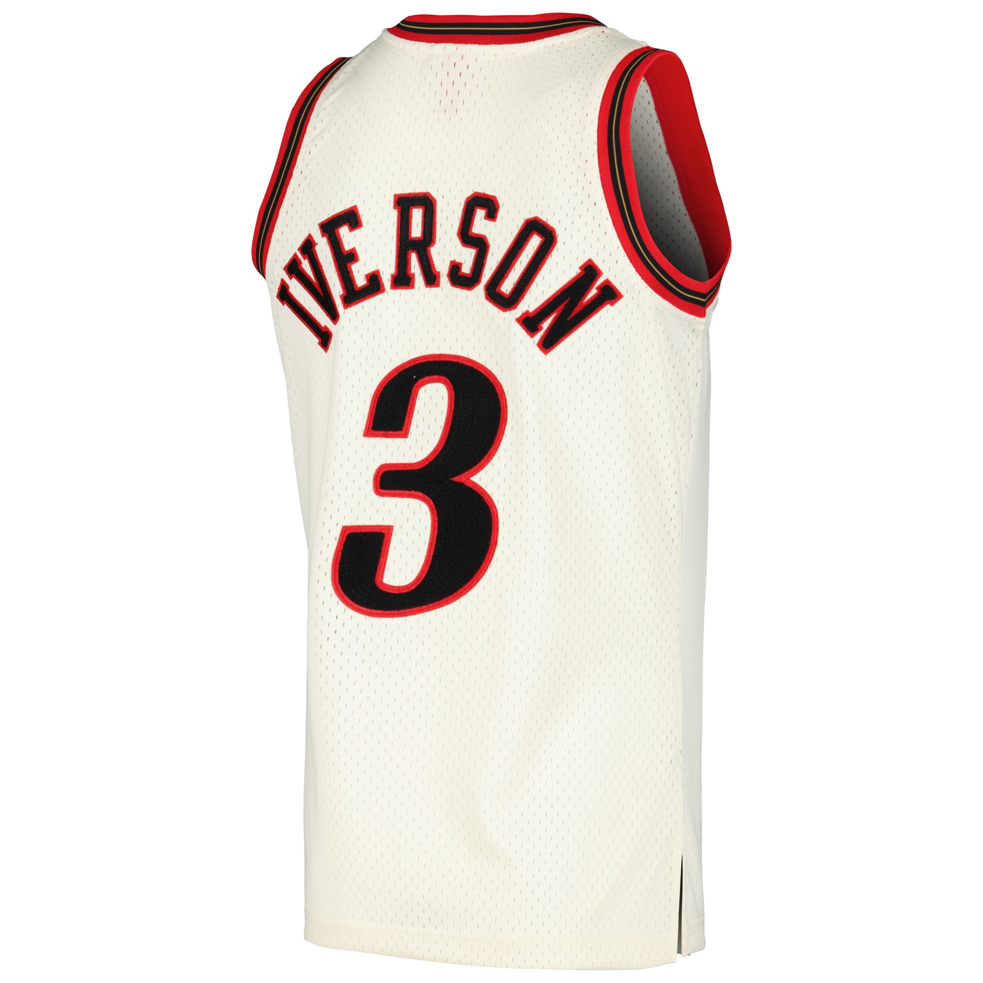 Allen Iverson Philadelphia 76ers Mitchell & Ness Chainstitch Swingman Jersey – Cream Clowdercats