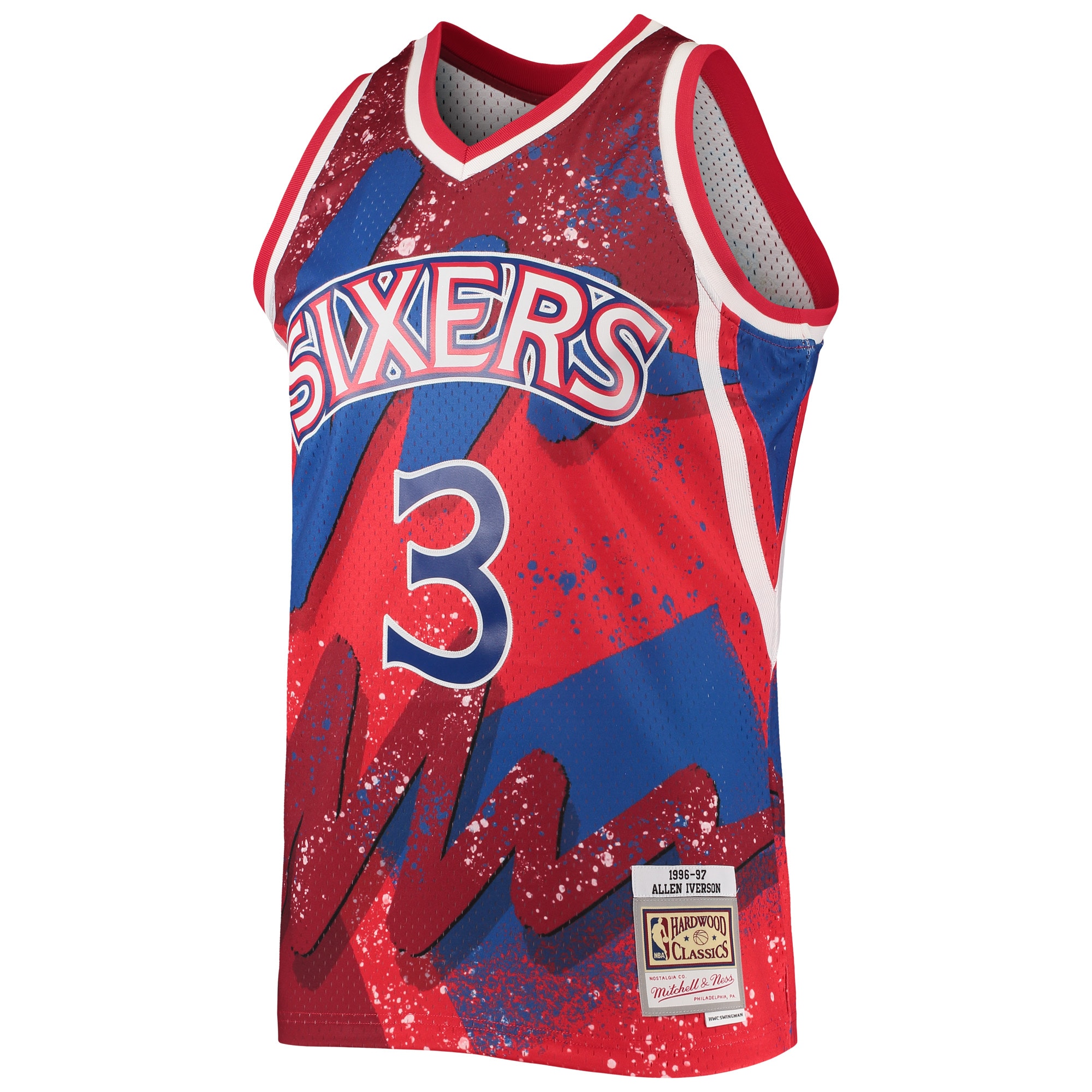 Allen Iverson Philadelphia 76ers Mitchell & Ness Hardwood Classics 1996/97 Hyper Hoops Swingman Jersey – Red Clowdercats
