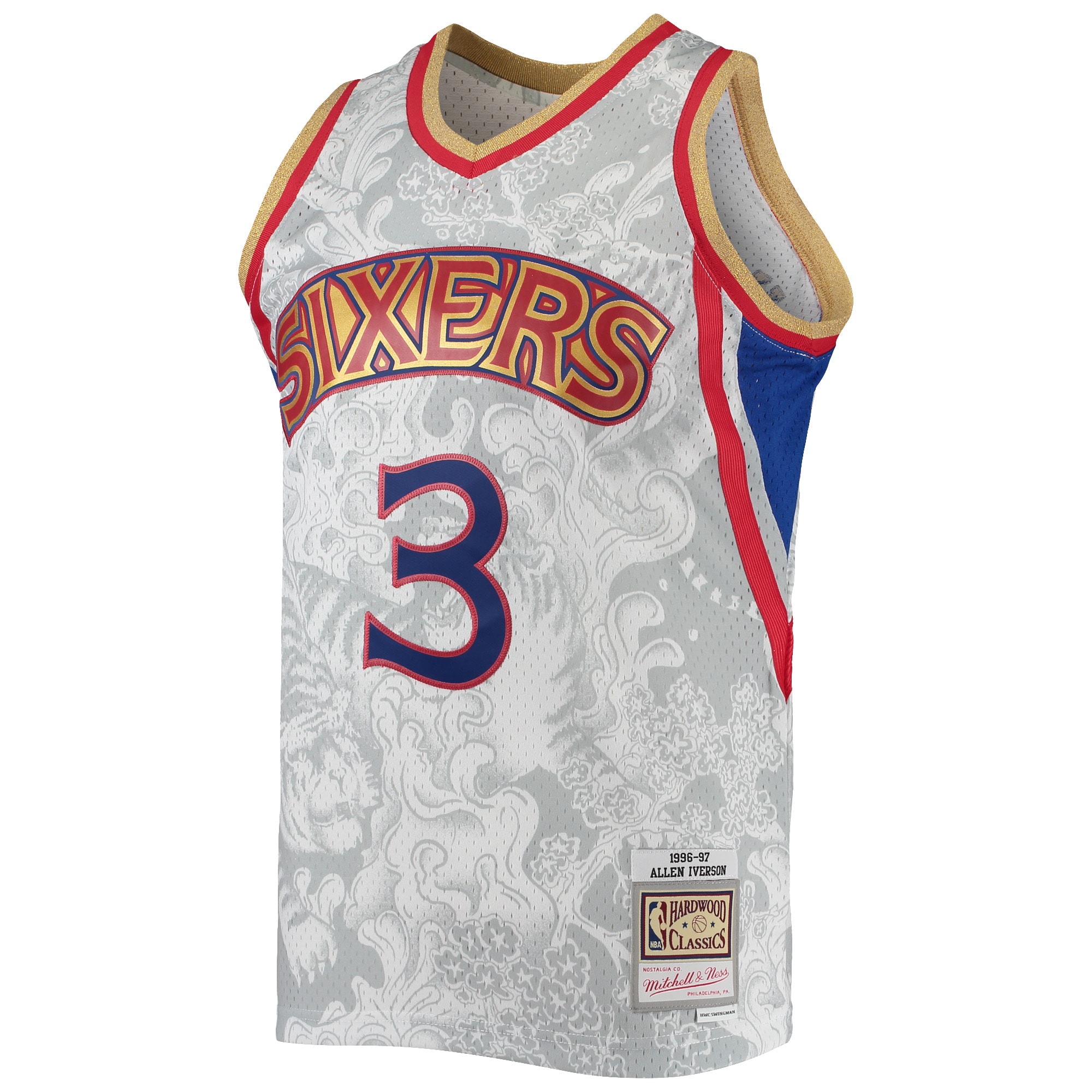 Allen Iverson Philadelphia 76ers Mitchell & Ness Hardwood Classics 1996/97 Lunar New Year Swingman Jersey – White Clowdercats
