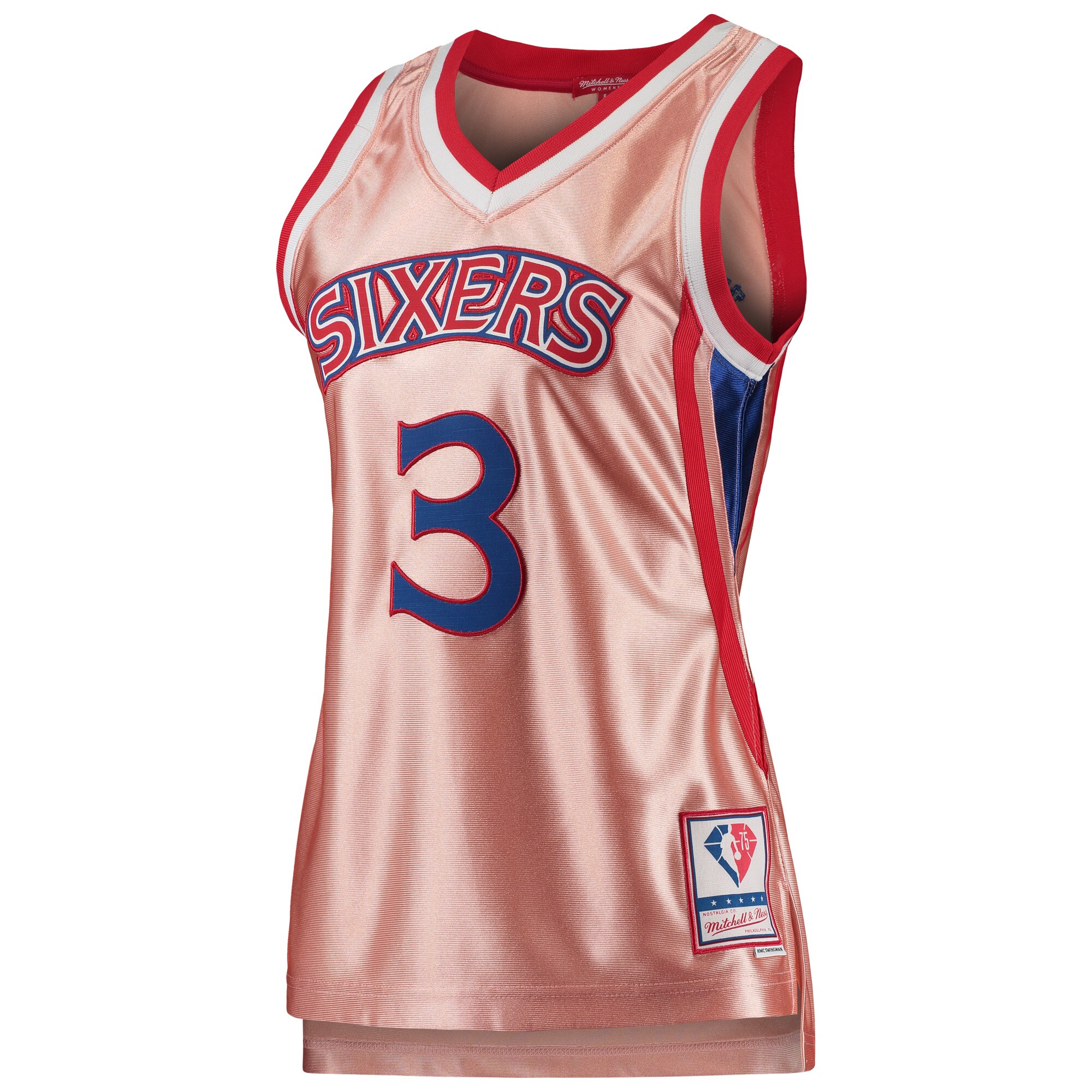 Allen Iverson Philadelphia 76ers Mitchell & Ness Women’s 75th Anniversary Rose Gold 1996 Swingman Jersey – Pink Clowdercats