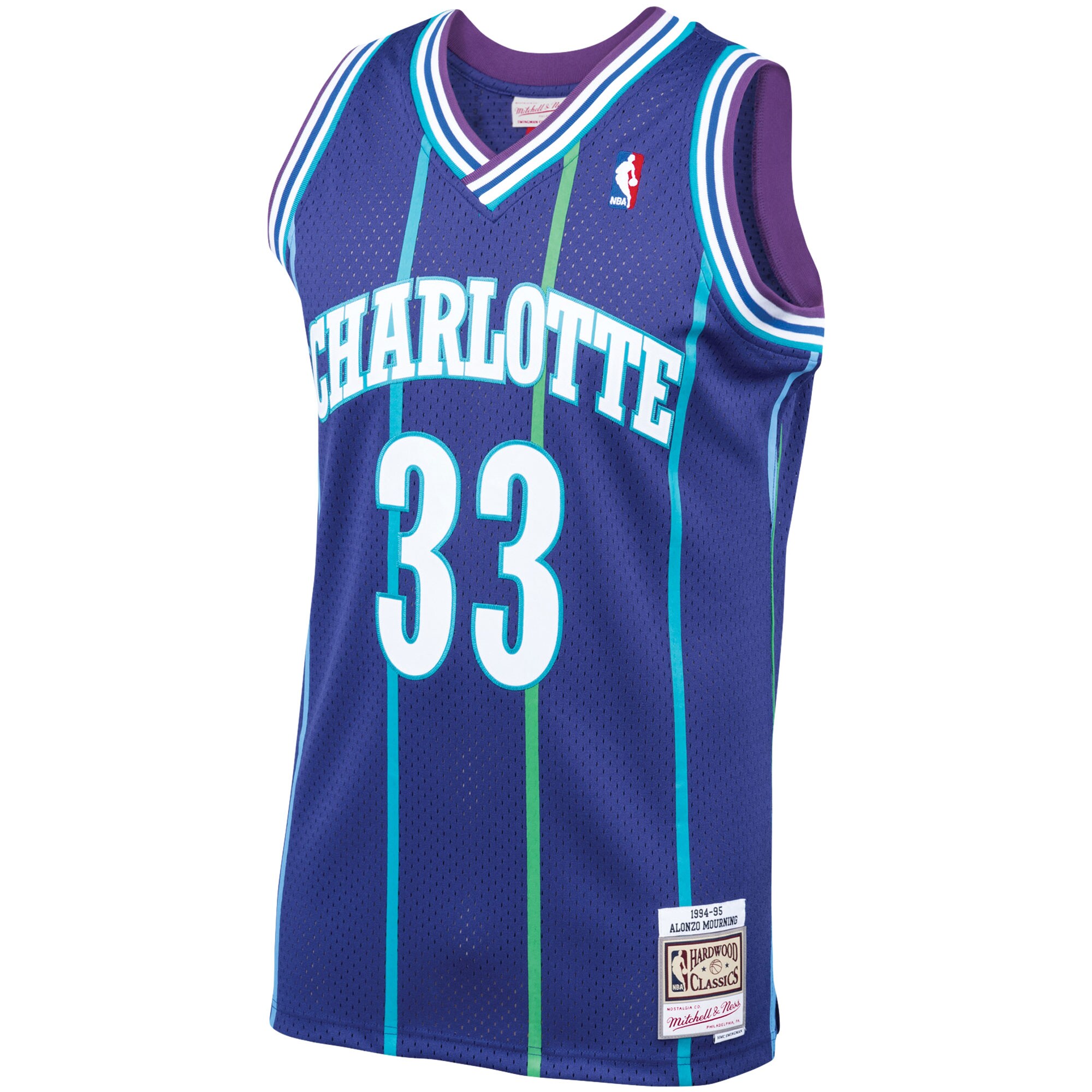 Alonzo Mourning Charlotte Hornets Mitchell & Ness 1994/95 Hardwood Classics Swingman Jersey – Purple Clowdercats