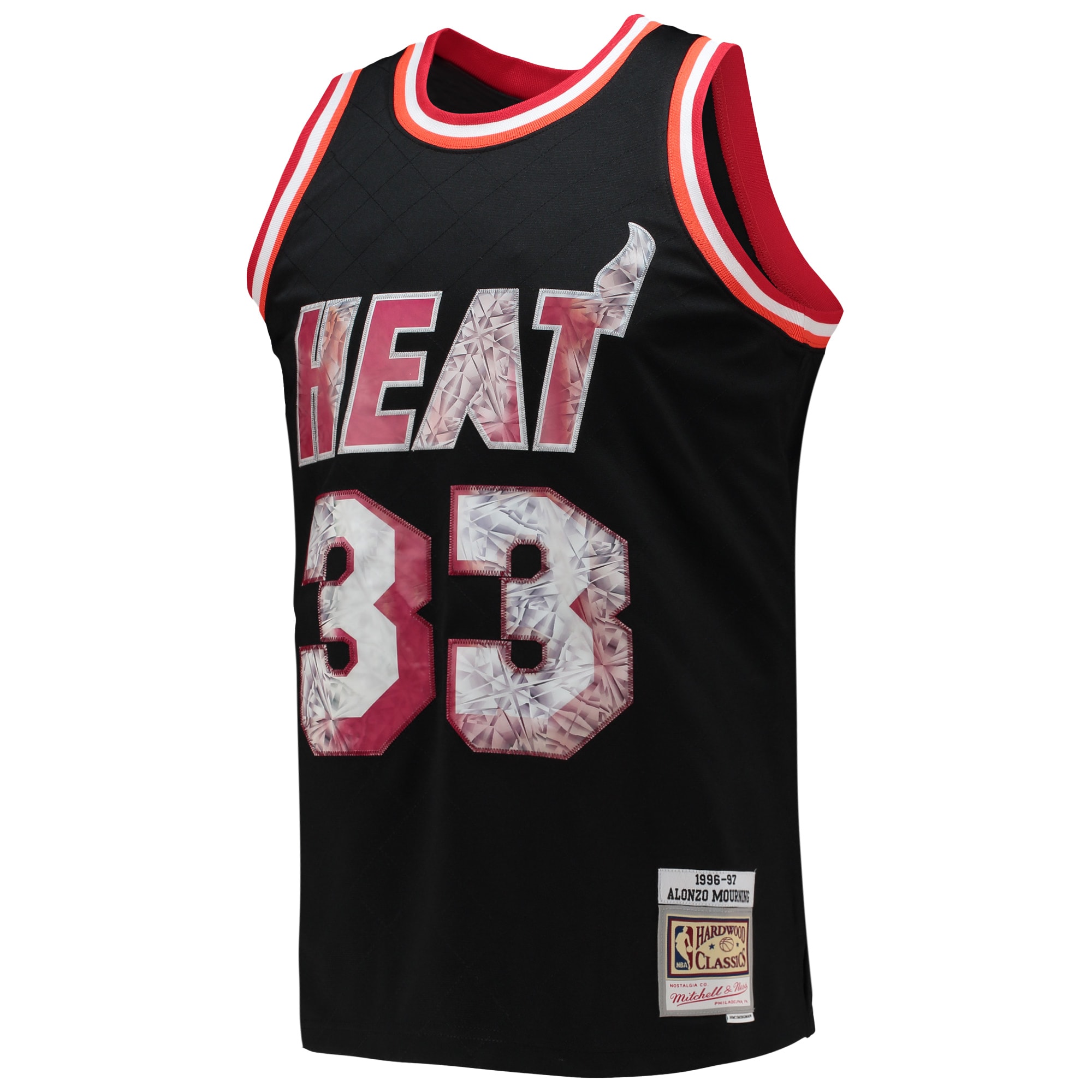 Alonzo Mourning Miami Heat Mitchell & Ness 1996/97 Hardwood Classics NBA 75th Anniversary Diamond Swingman Jersey – Black Clowdercats