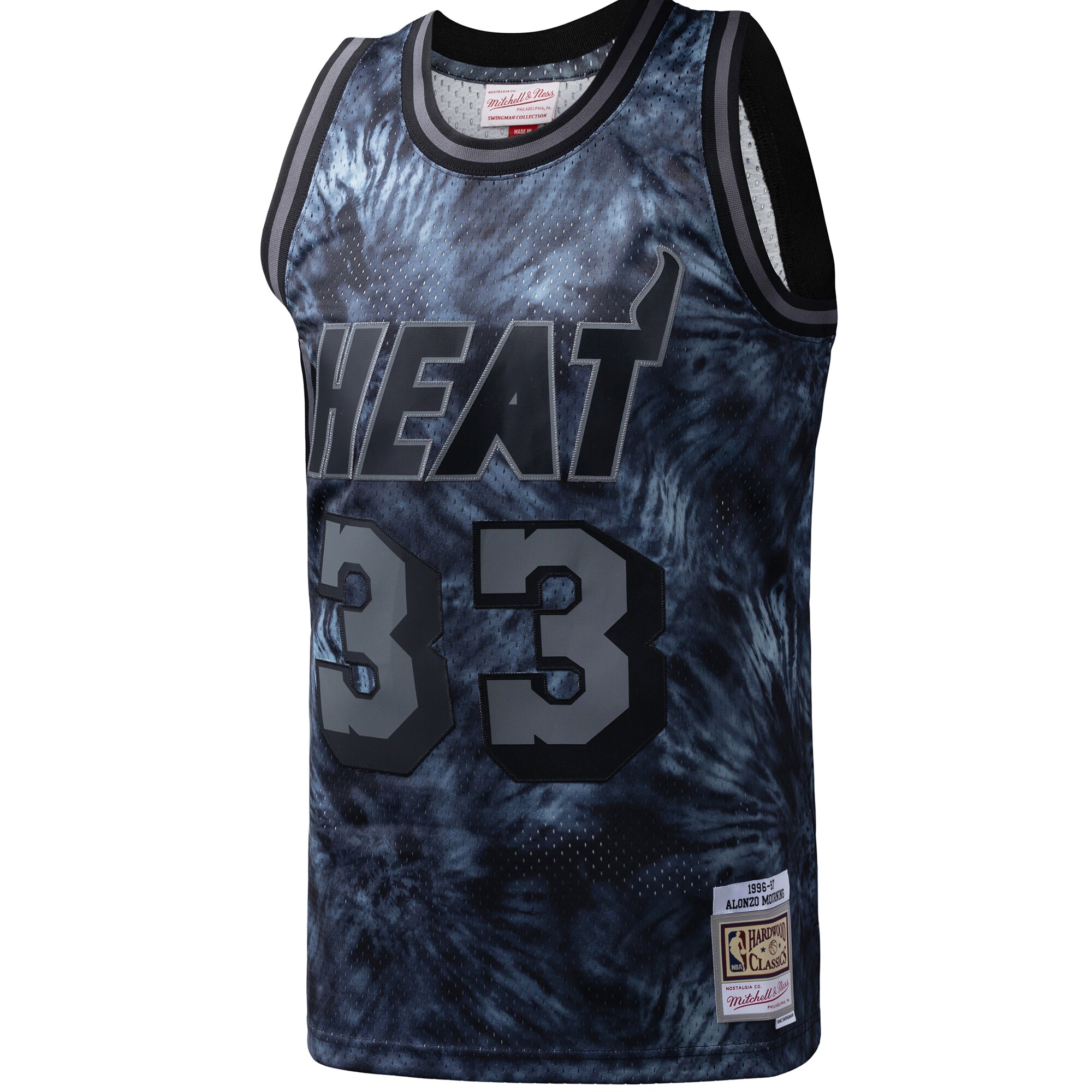Alonzo Mourning Miami Heat Mitchell & Ness Hardwood Classics 1996/97 Tie-Dye Swingman Jersey – Black Clowdercats
