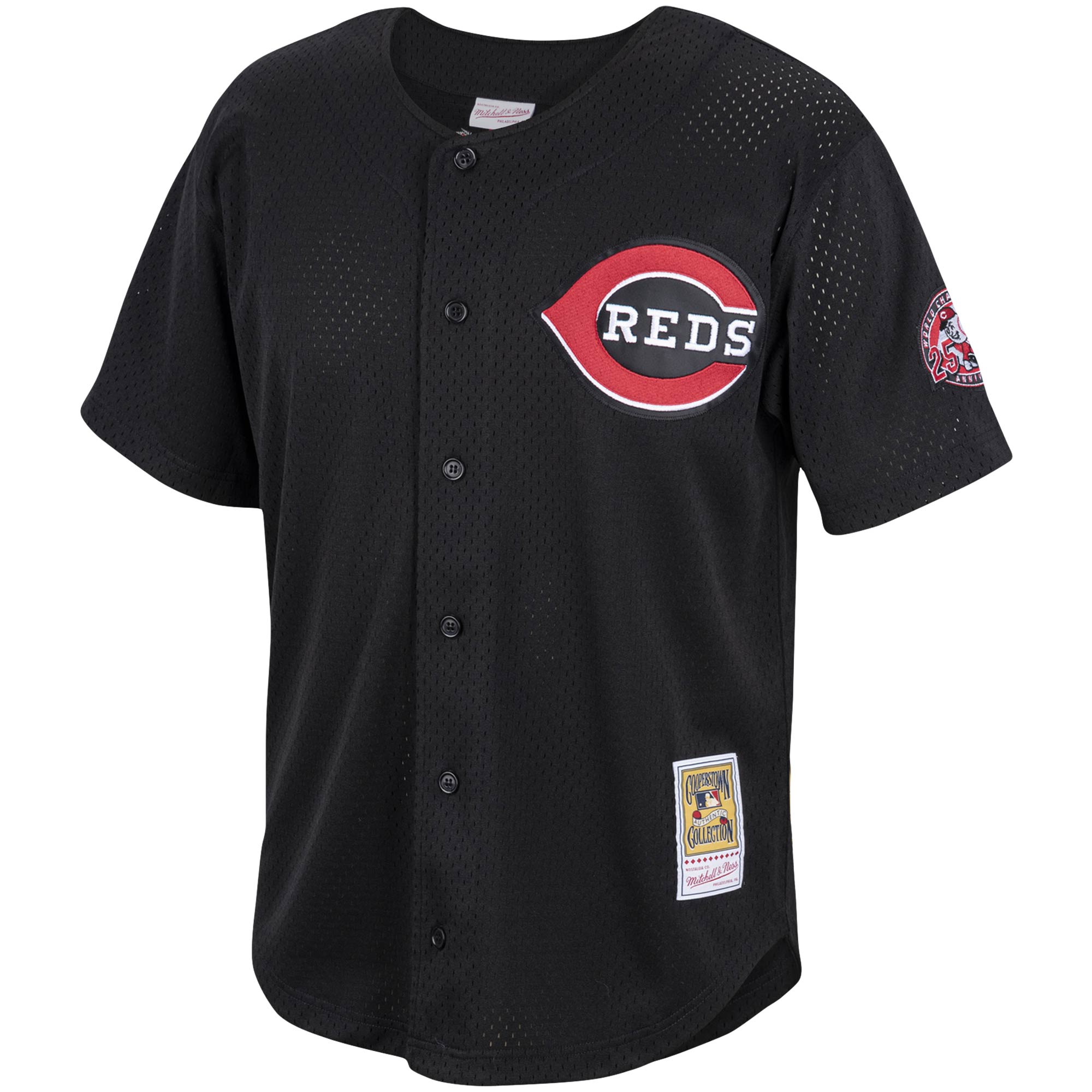 Barry Larkin Cincinnati Reds Mitchell & Ness Cooperstown Collection Mesh Batting Practice Button-Up Jersey – Black
