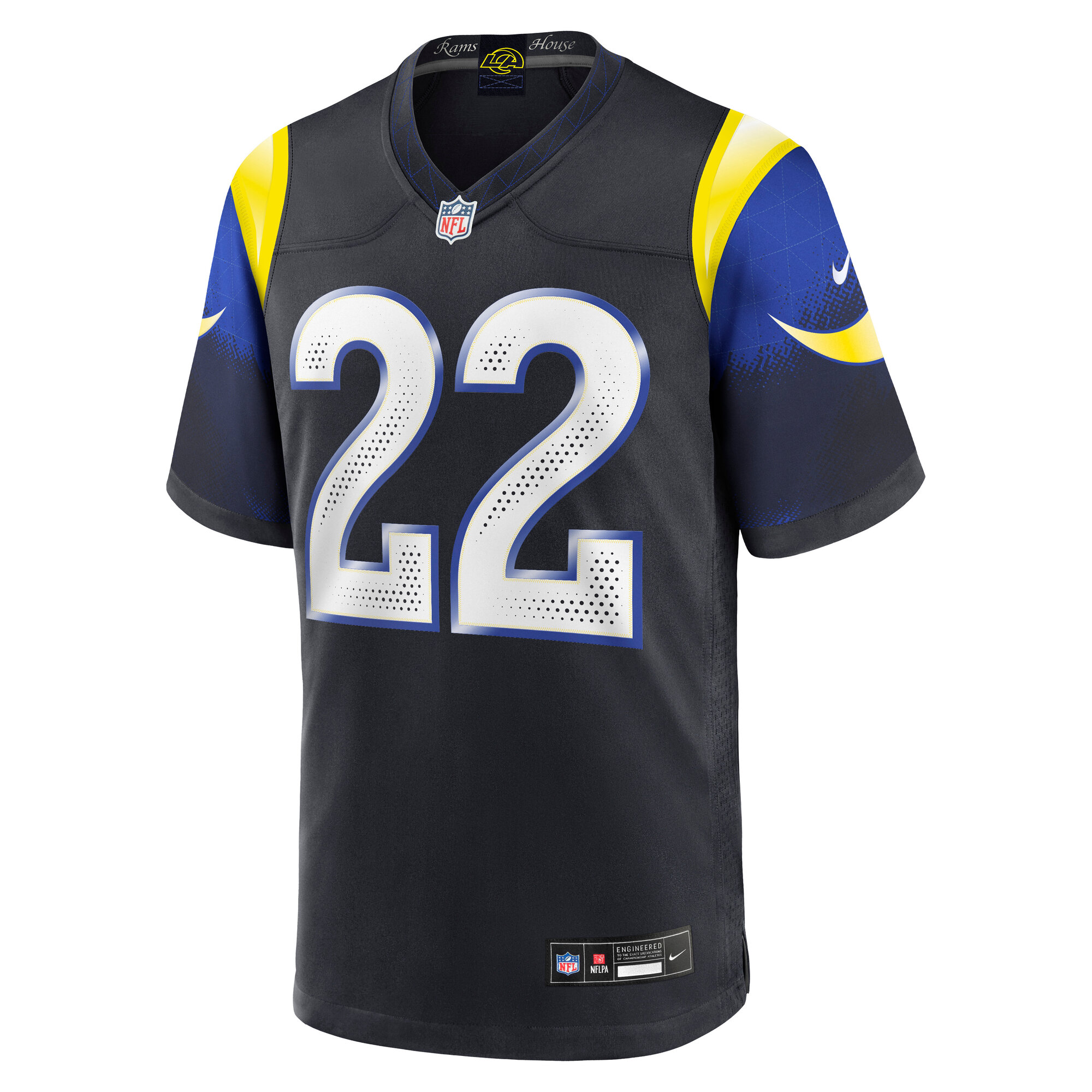 Blake Corum Los Angeles Rams Nike 2025 Rivalries Collection Game Jersey – Midnight Blue Clowdercats
