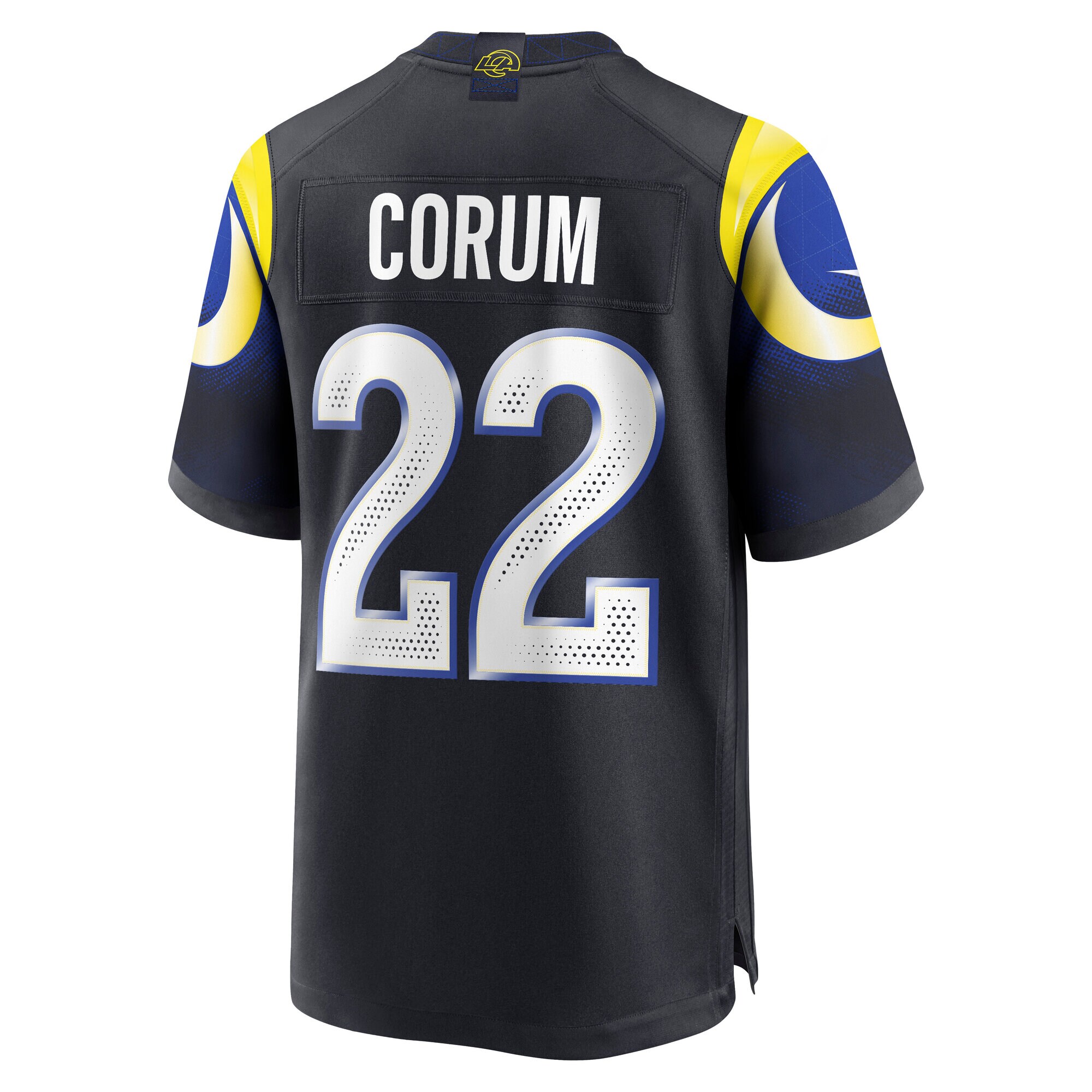Blake Corum Los Angeles Rams Nike 2025 Rivalries Collection Game Jersey – Midnight Blue Clowdercats
