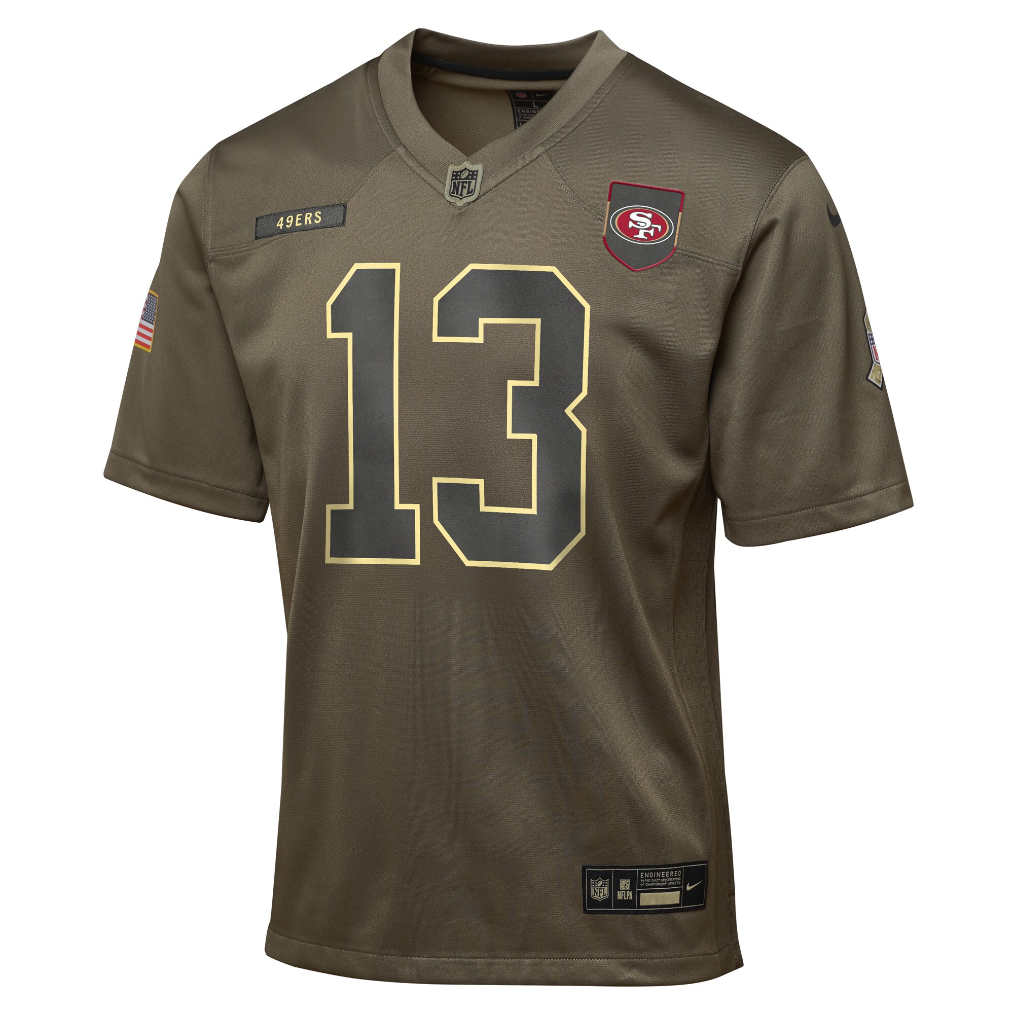 Brock Purdy San Francisco 49ers Nike Youth 2025 Salute to Service Game Jersey – Olive Clowdercats