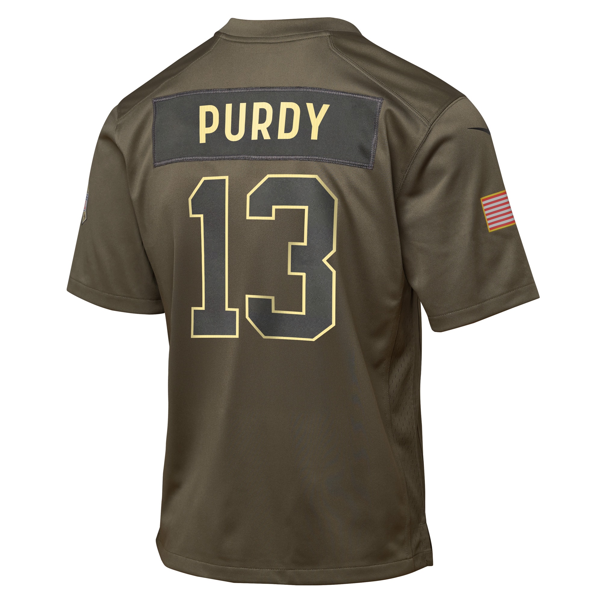 Brock Purdy San Francisco 49ers Nike Youth 2025 Salute to Service Game Jersey – Olive Clowdercats