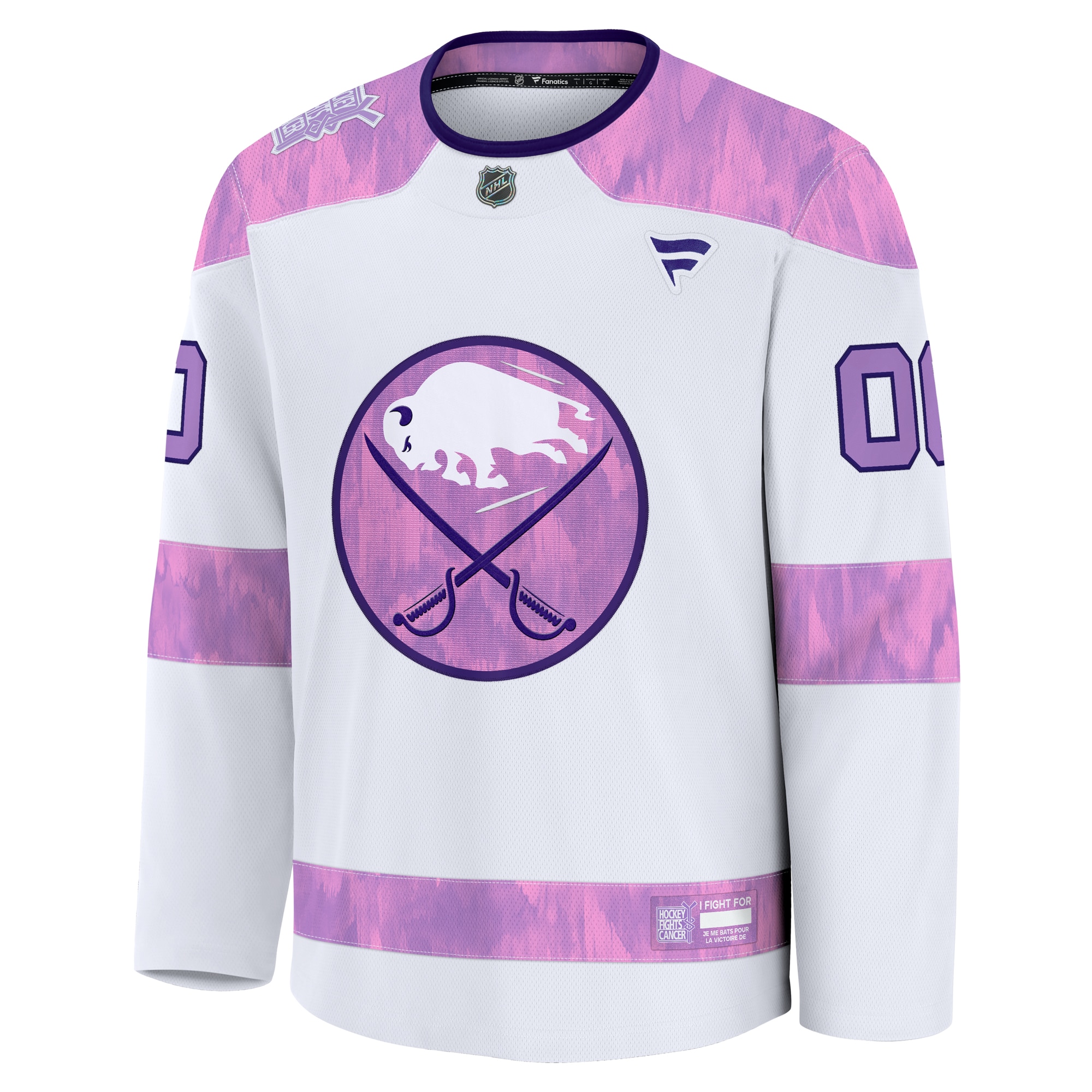 Buffalo Sabres Fanatics 2024 Hockey Fights Cancer Custom Practice Jersey – White Clowdercats