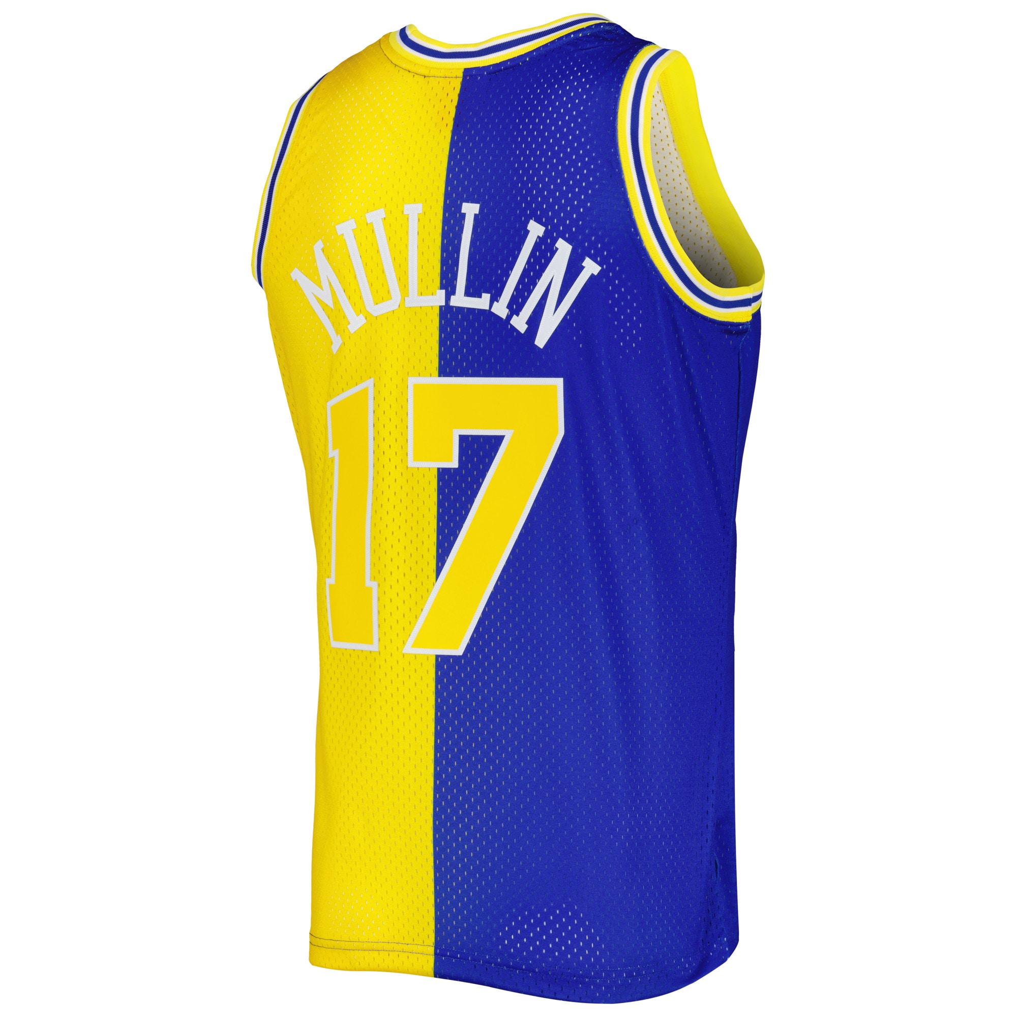 Chris Mullin Golden State Warriors Mitchell & Ness Hardwood Classics 1993/94 Split Swingman Jersey – Royal/Gold Clowdercats