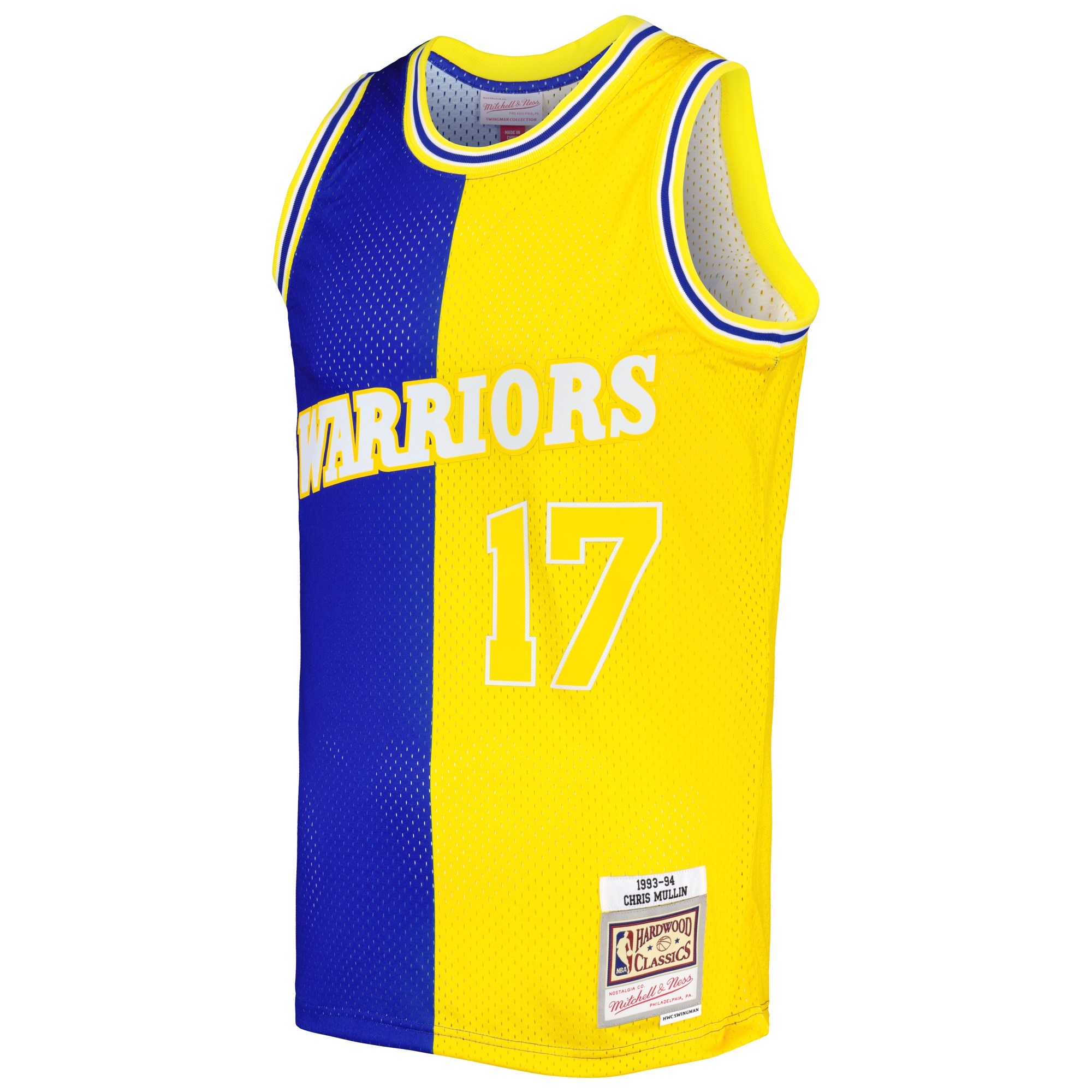 Chris Mullin Golden State Warriors Mitchell & Ness Hardwood Classics 1993/94 Split Swingman Jersey – Royal/Gold Clowdercats