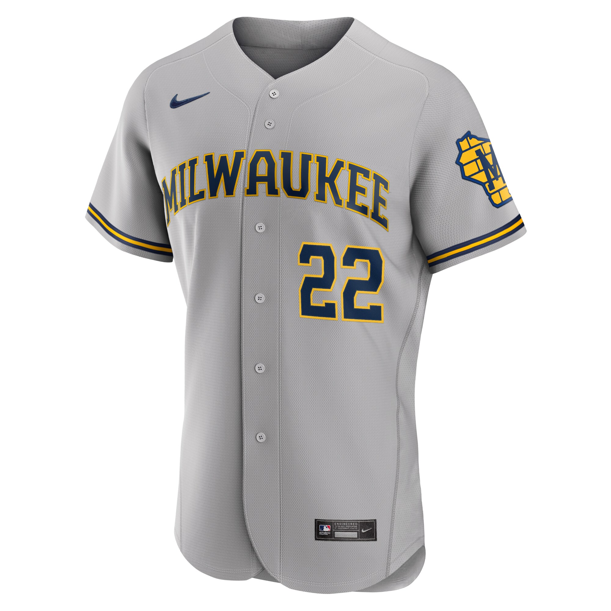Christian Yelich Milwaukee Brewers Nike Road Authentic Player Logo Jersey – Gray