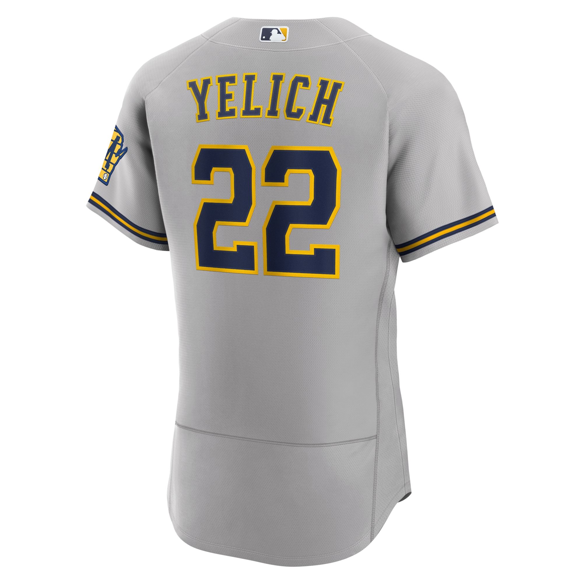 Christian Yelich Milwaukee Brewers Nike Road Authentic Player Logo Jersey – Gray