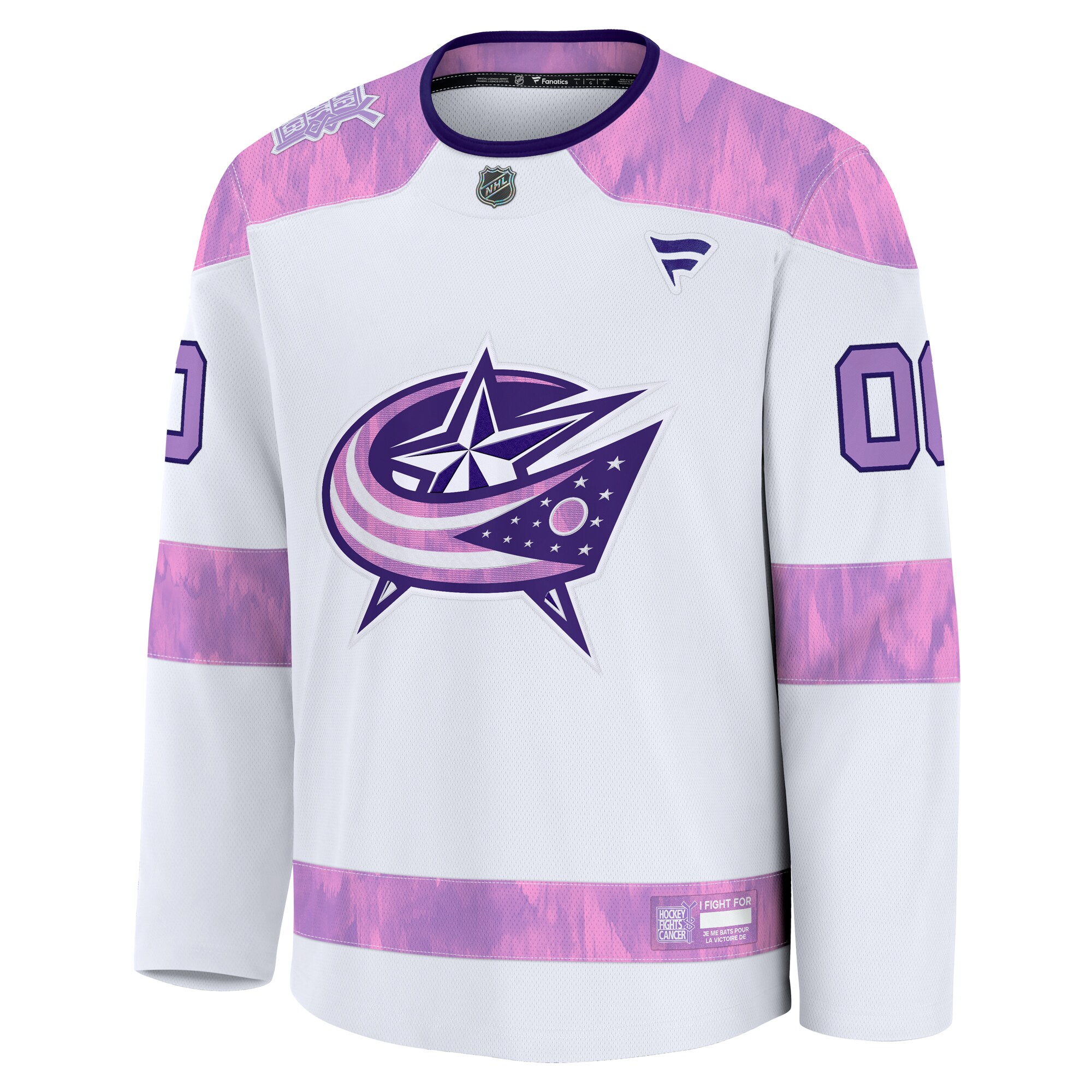 Columbus Blue Jackets Fanatics 2024 Hockey Fights Cancer Custom Practice Jersey – White Clowdercats