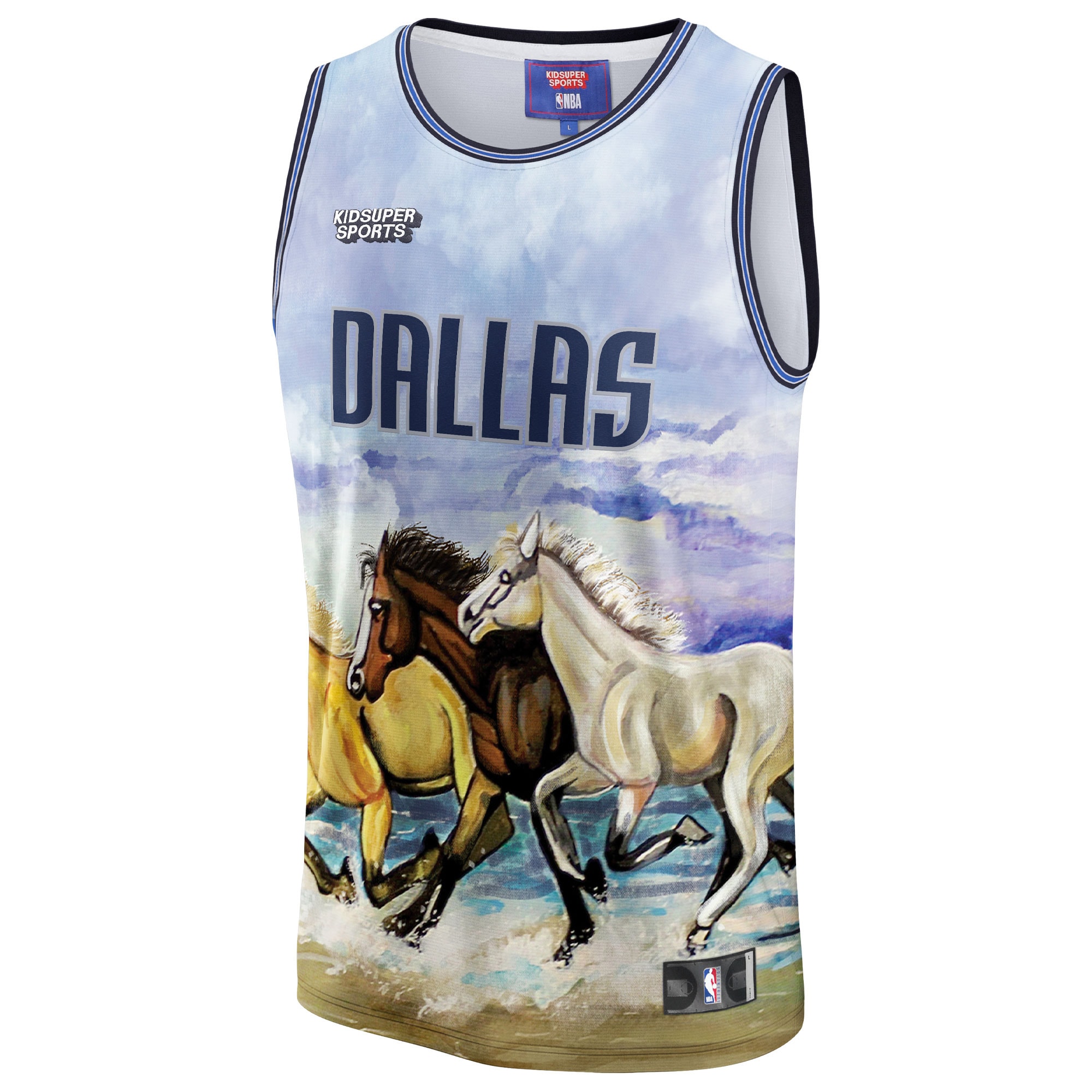 Dallas Mavericks NBA & KidSuper Studios by Fanatics Unisex Hometown Jersey – Blue Clowdercats