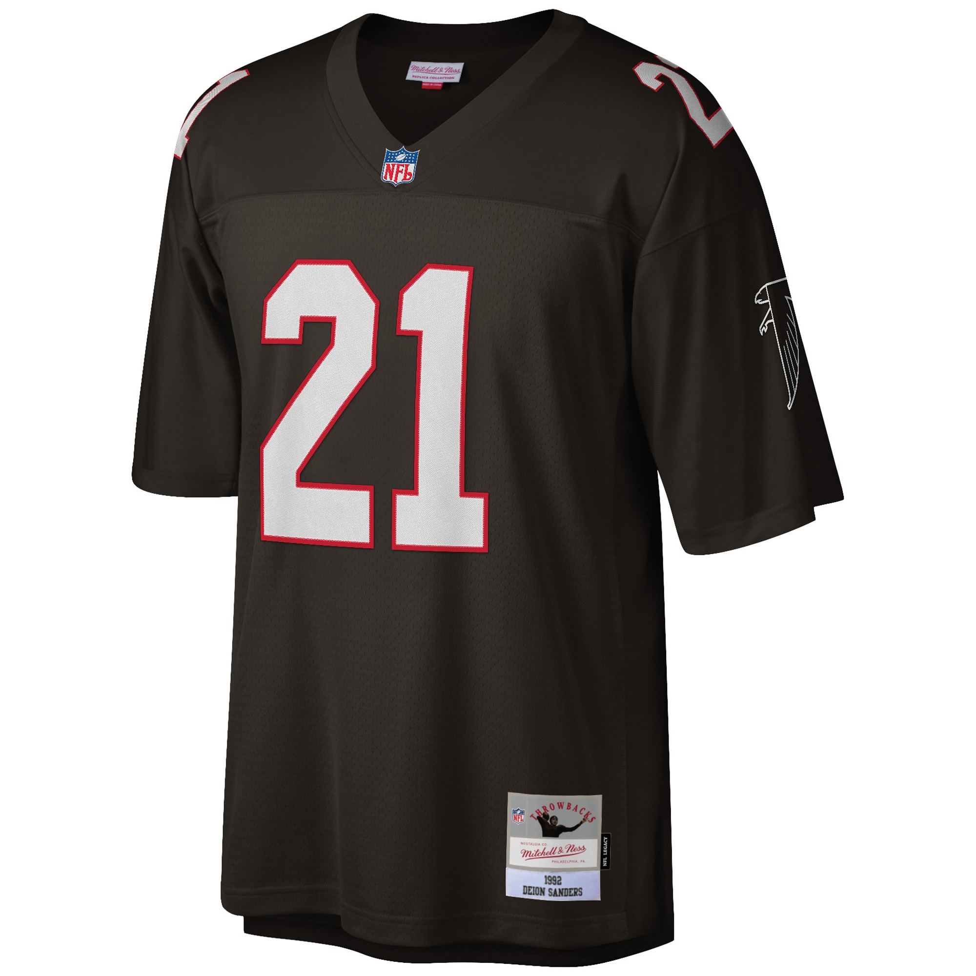 Deion Sanders Atlanta Falcons Mitchell & Ness Big & Tall 1992 Retired Player Replica Jersey – Black Clowdercats