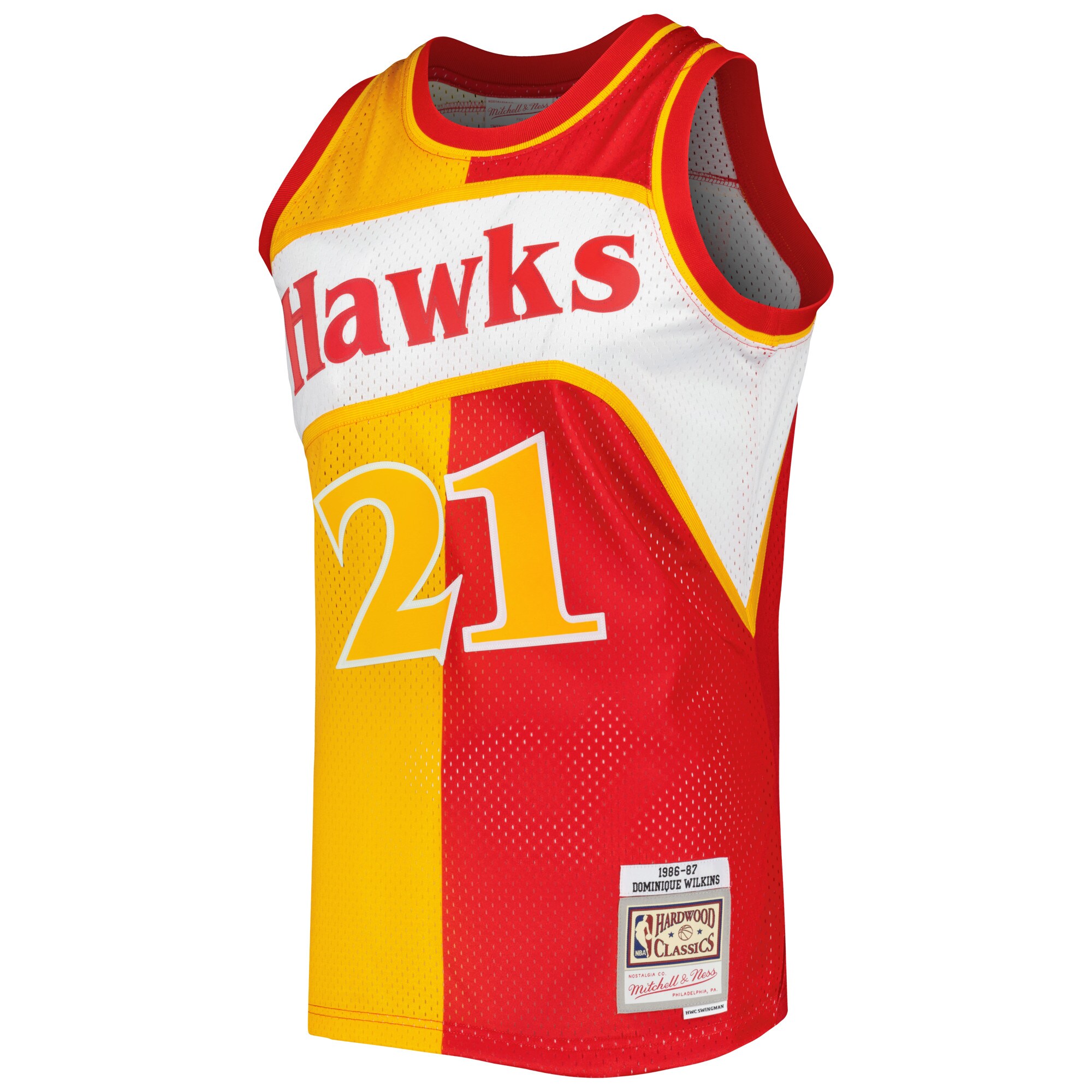 Dominique Wilkins Atlanta Hawks Mitchell & Ness Hardwood Classics 1986/87 Split Swingman Jersey – Yellow/Red Clowdercats