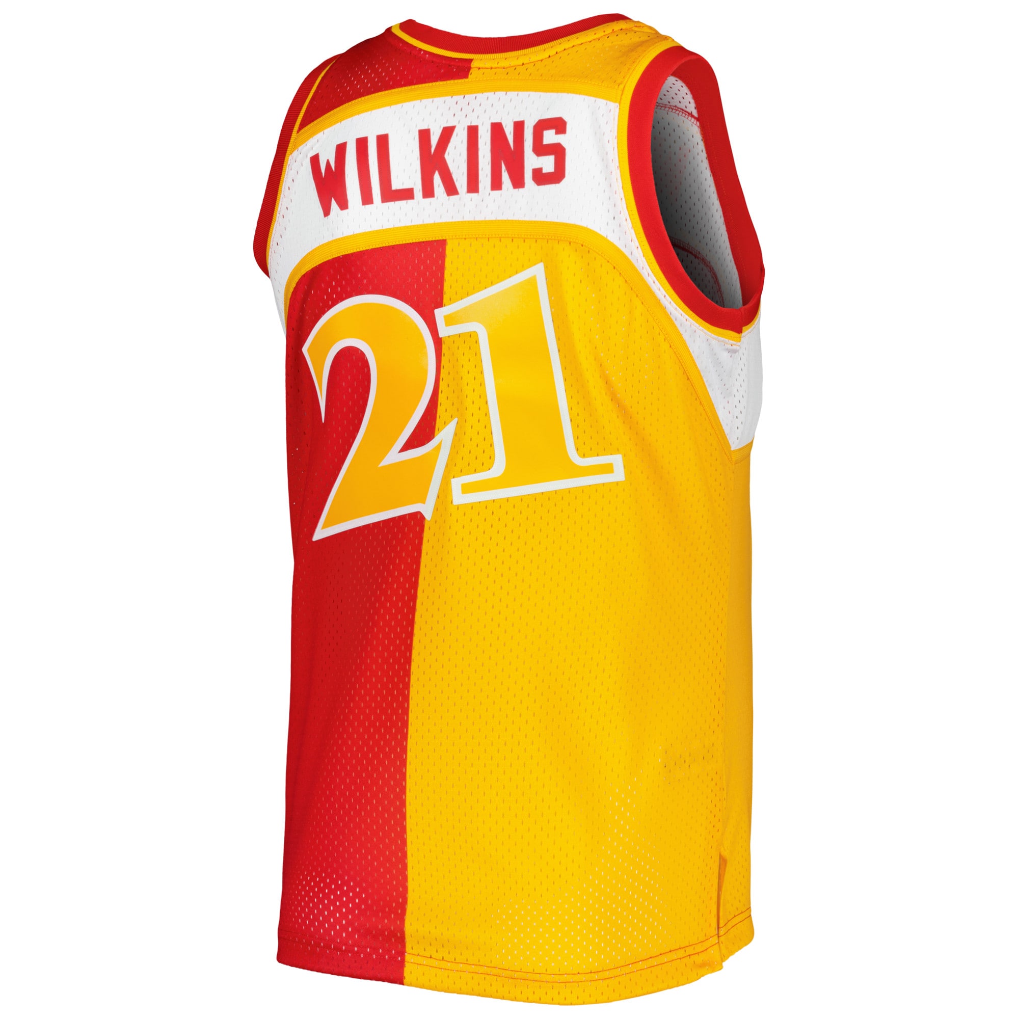 Dominique Wilkins Atlanta Hawks Mitchell & Ness Hardwood Classics 1986/87 Split Swingman Jersey – Yellow/Red Clowdercats