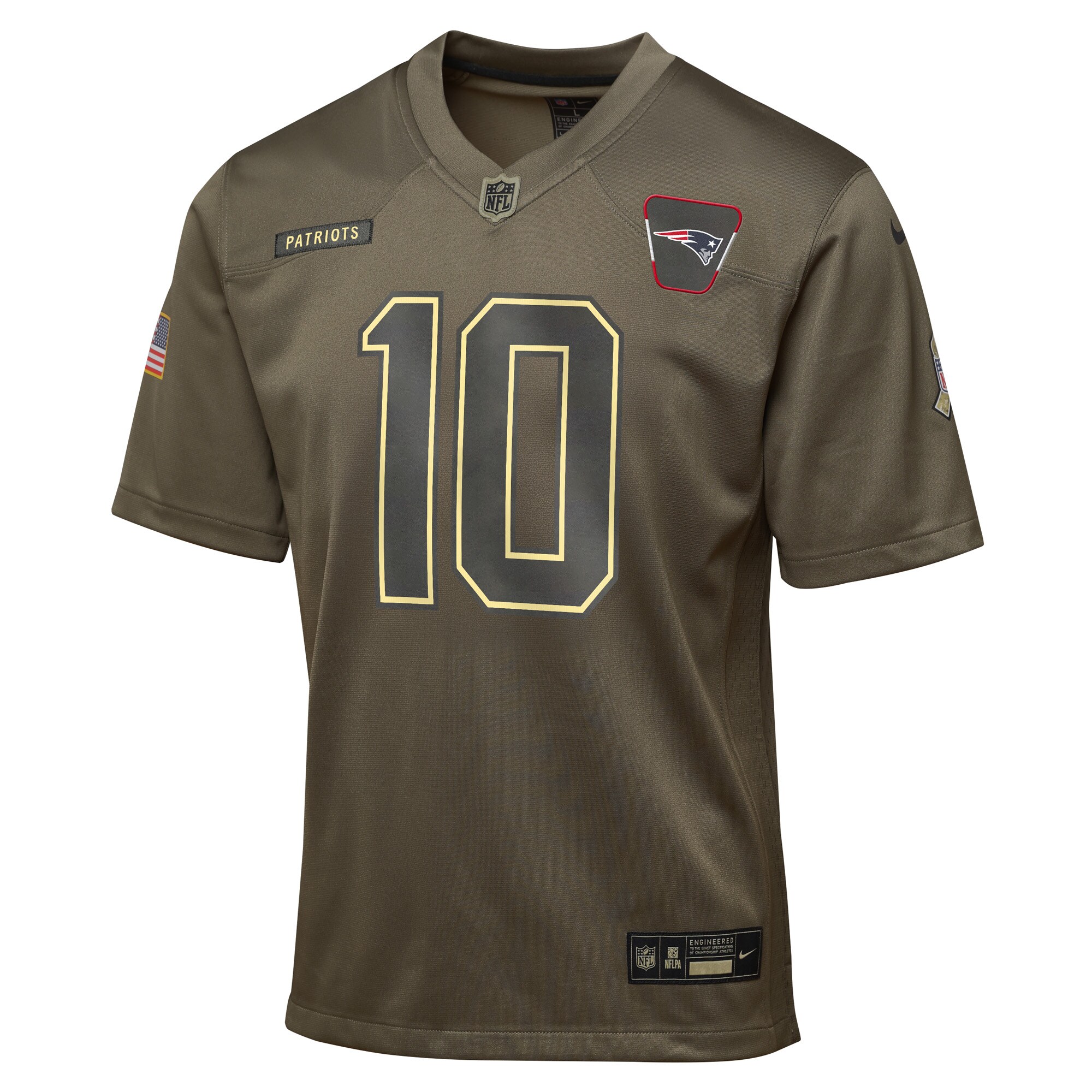 Drake Maye New England Patriots Nike Youth 2025 Salute to Service Game Jersey – Olive Clowdercats
