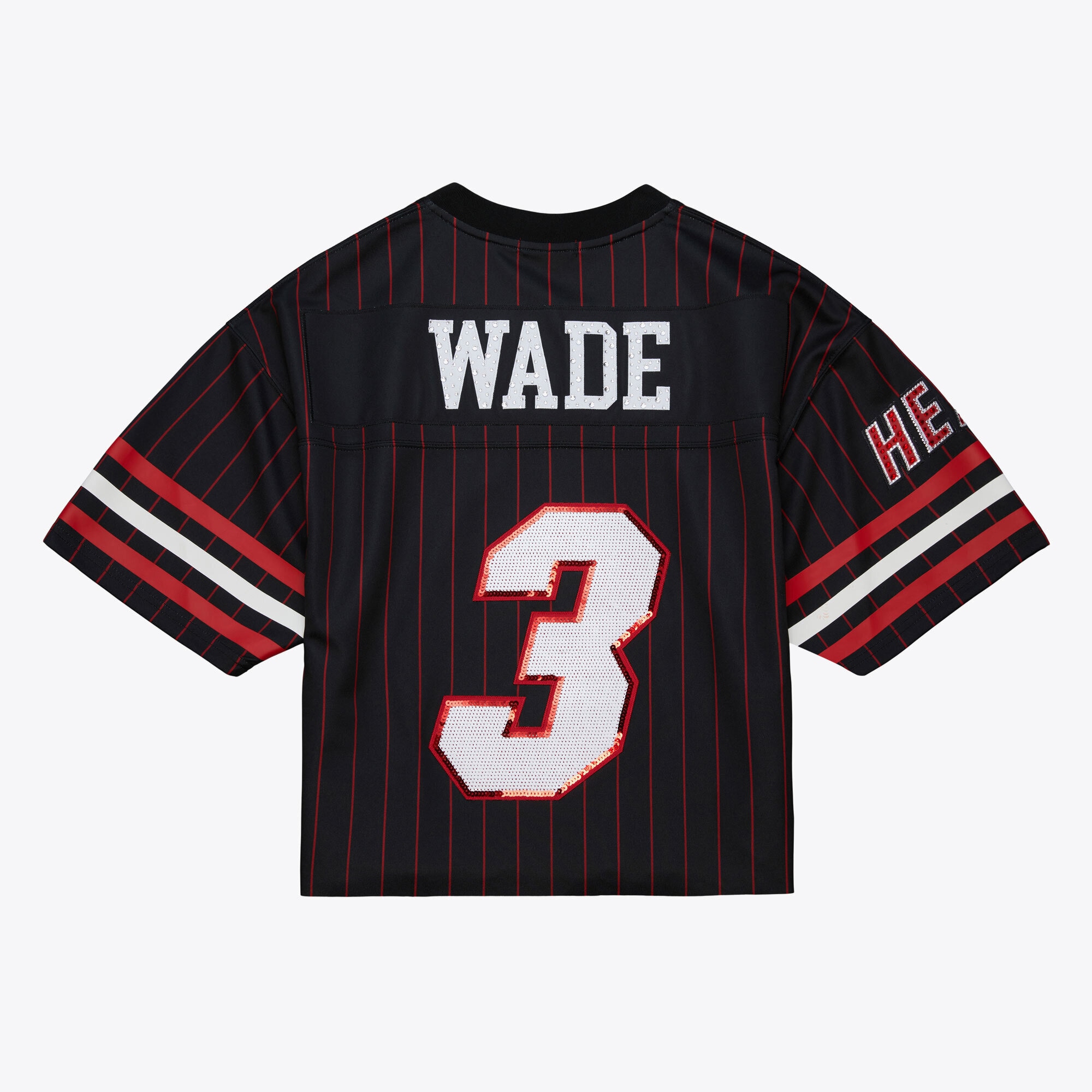 Dwyane Wade Miami Heat Mitchell & Ness x DANNIJO Women’s Cropped Football Fashion Jersey – Black Clowdercats