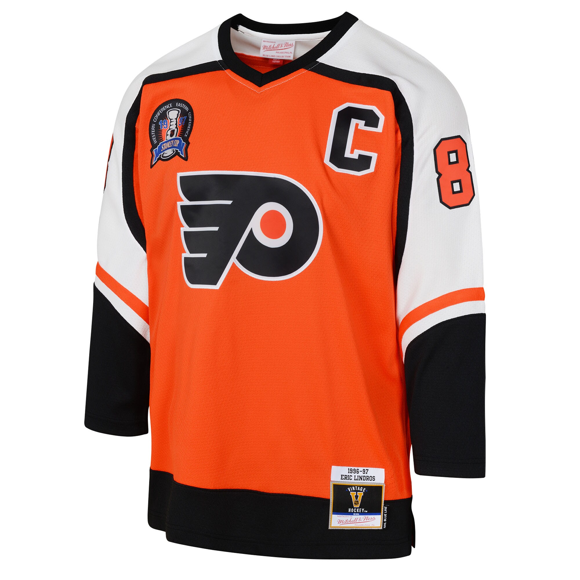 Eric Lindros Philadelphia Flyers Mitchell & Ness Youth 1996/97 Power Play 2.0 Player Jersey with Captain Patch – Orange Clowdercats