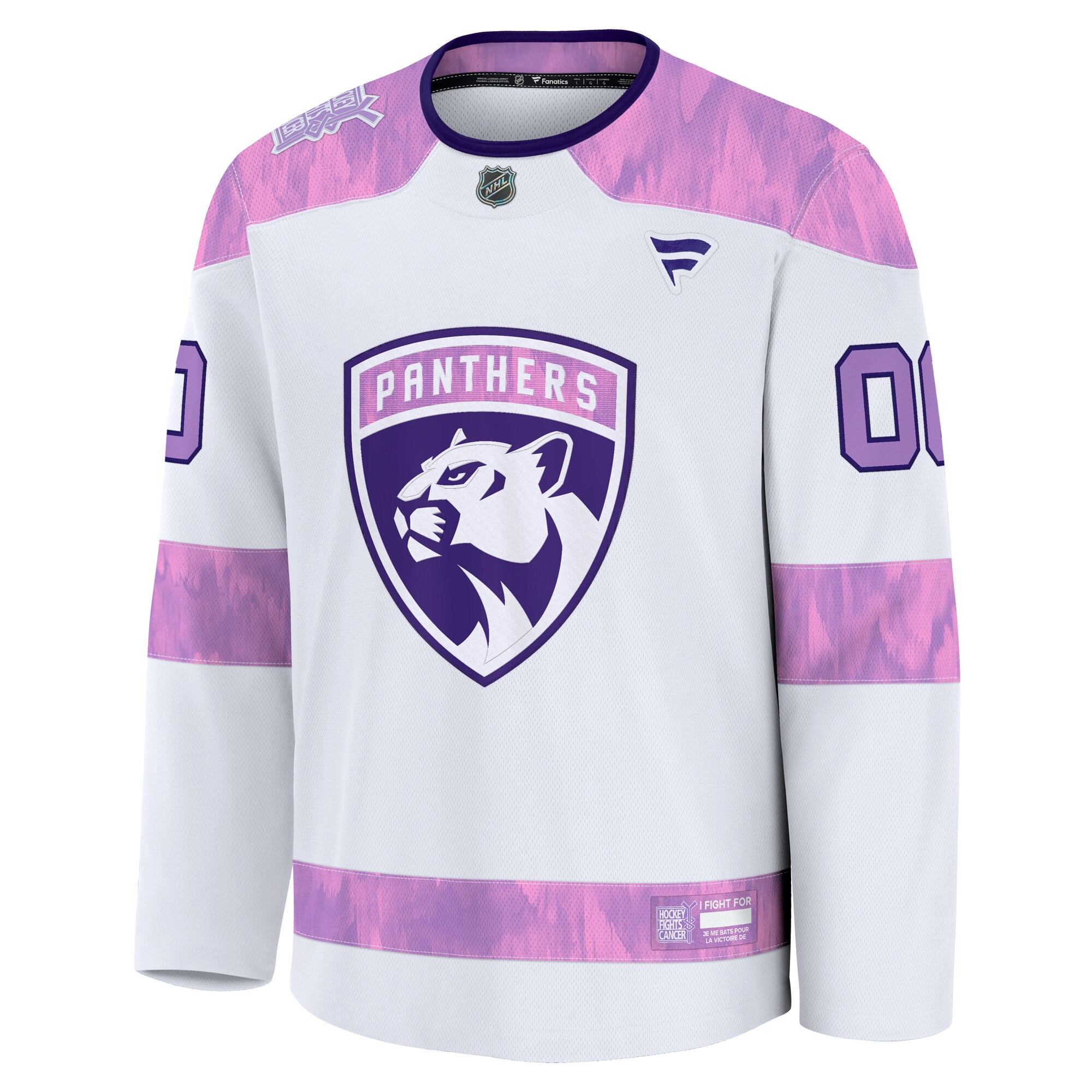 Florida Panthers Fanatics 2024 Hockey Fights Cancer Custom Practice Jersey – White Clowdercats