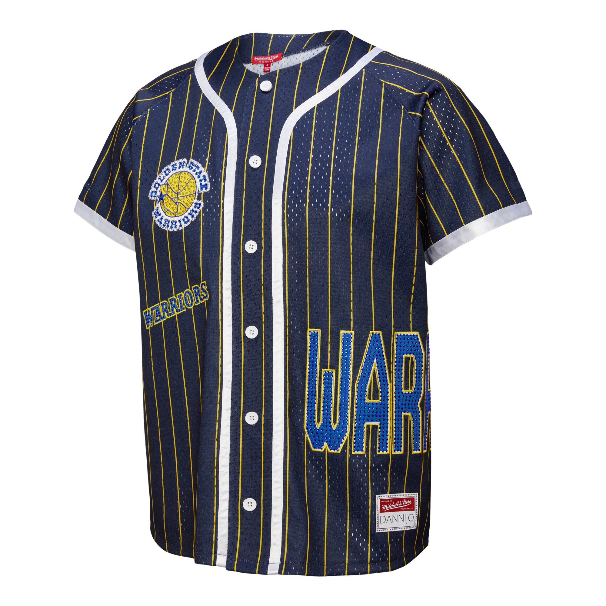 Golden State Warriors Mitchell & Ness x DANNIJO Women’s Fashion Baseball Jersey – Blue Clowdercats