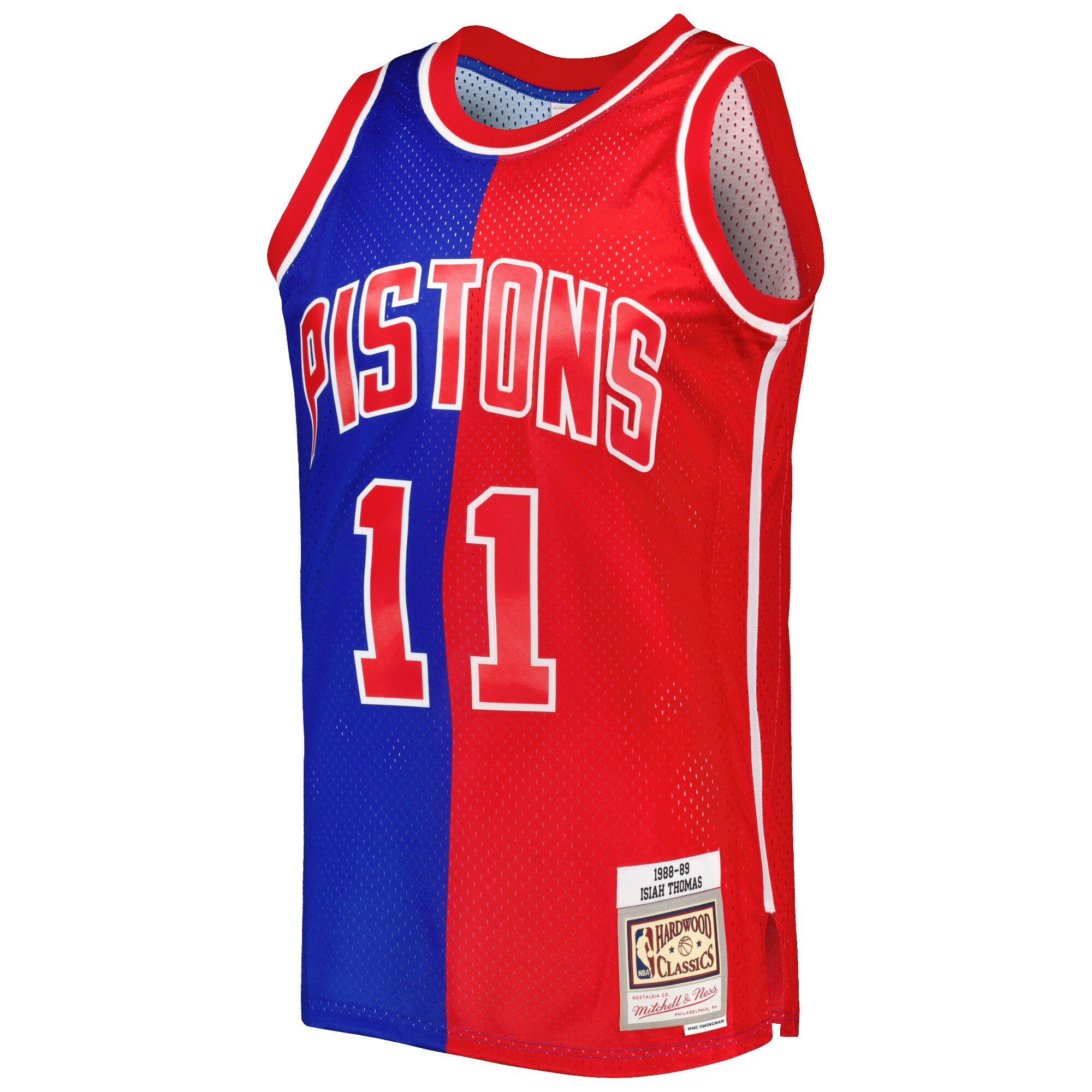 Isiah Thomas Isiah Thomas Mitchell & Ness Hardwood Classics 1988/89 Split Swingman Jersey – Blue/Red Clowdercats