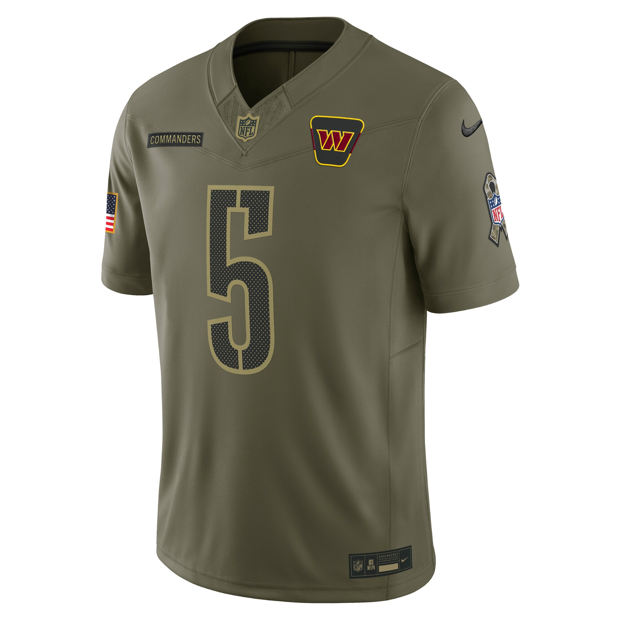 Jayden Daniels Washington Commanders Nike 2025 Salute to Service Limited Jersey – Olive Clowdercats