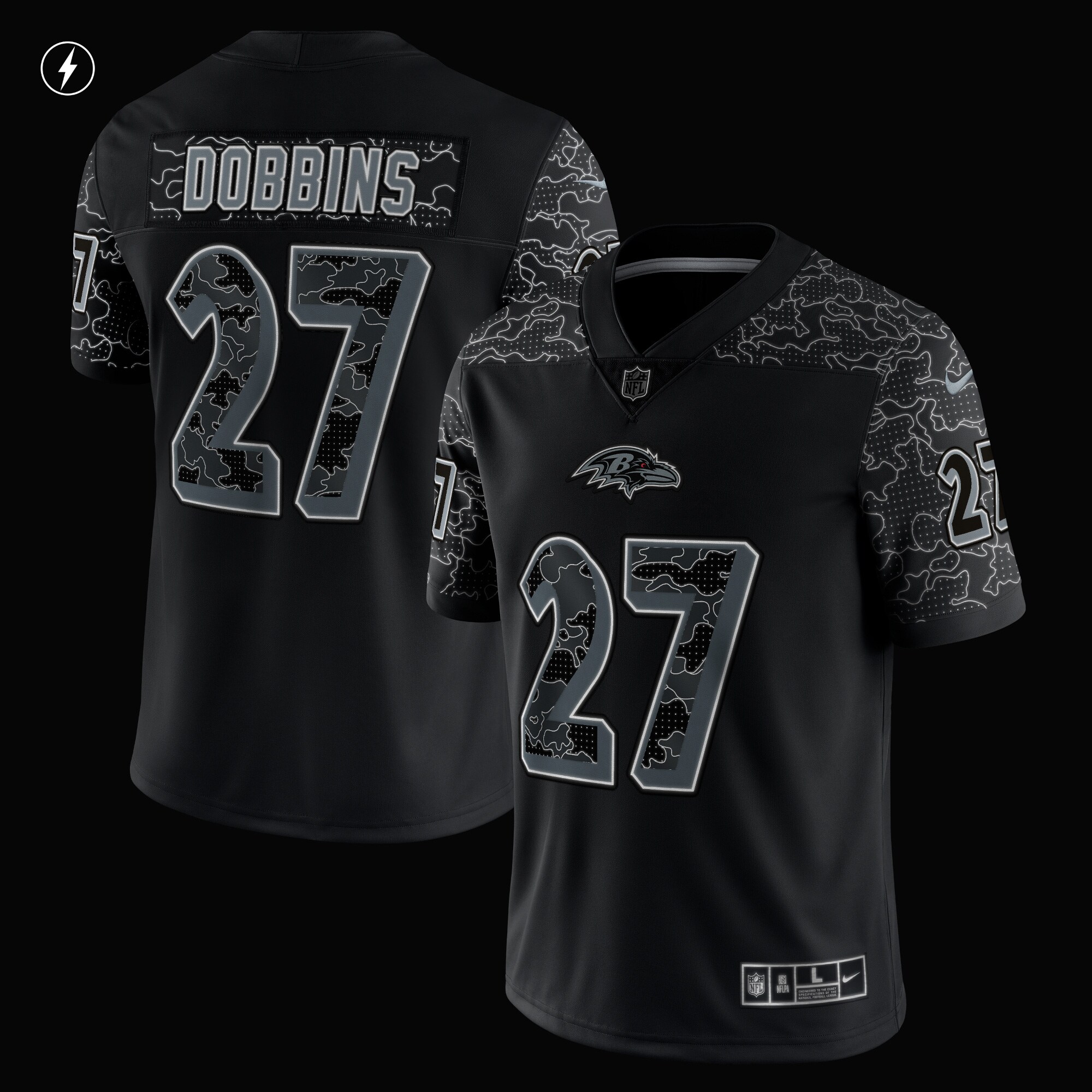 J.K. Dobbins Baltimore Ravens Nike RFLCTV Limited Jersey – Black Clowdercats