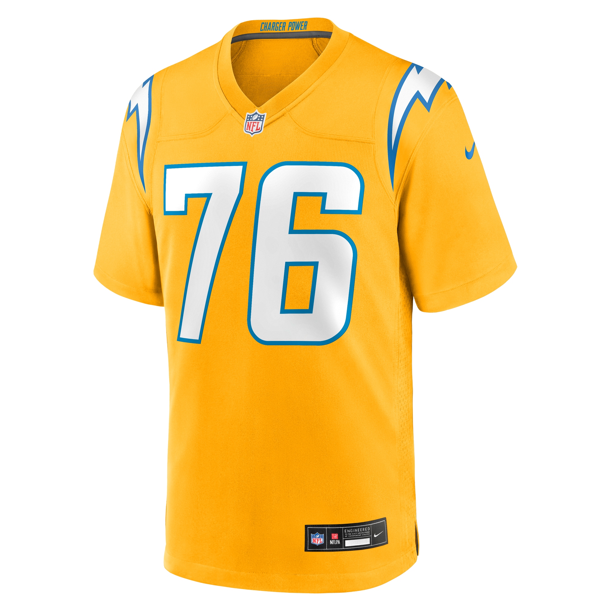 Joe Alt Los Angeles Chargers Nike Alternate Charger Power Game Player Jersey – Gold Clowdercats