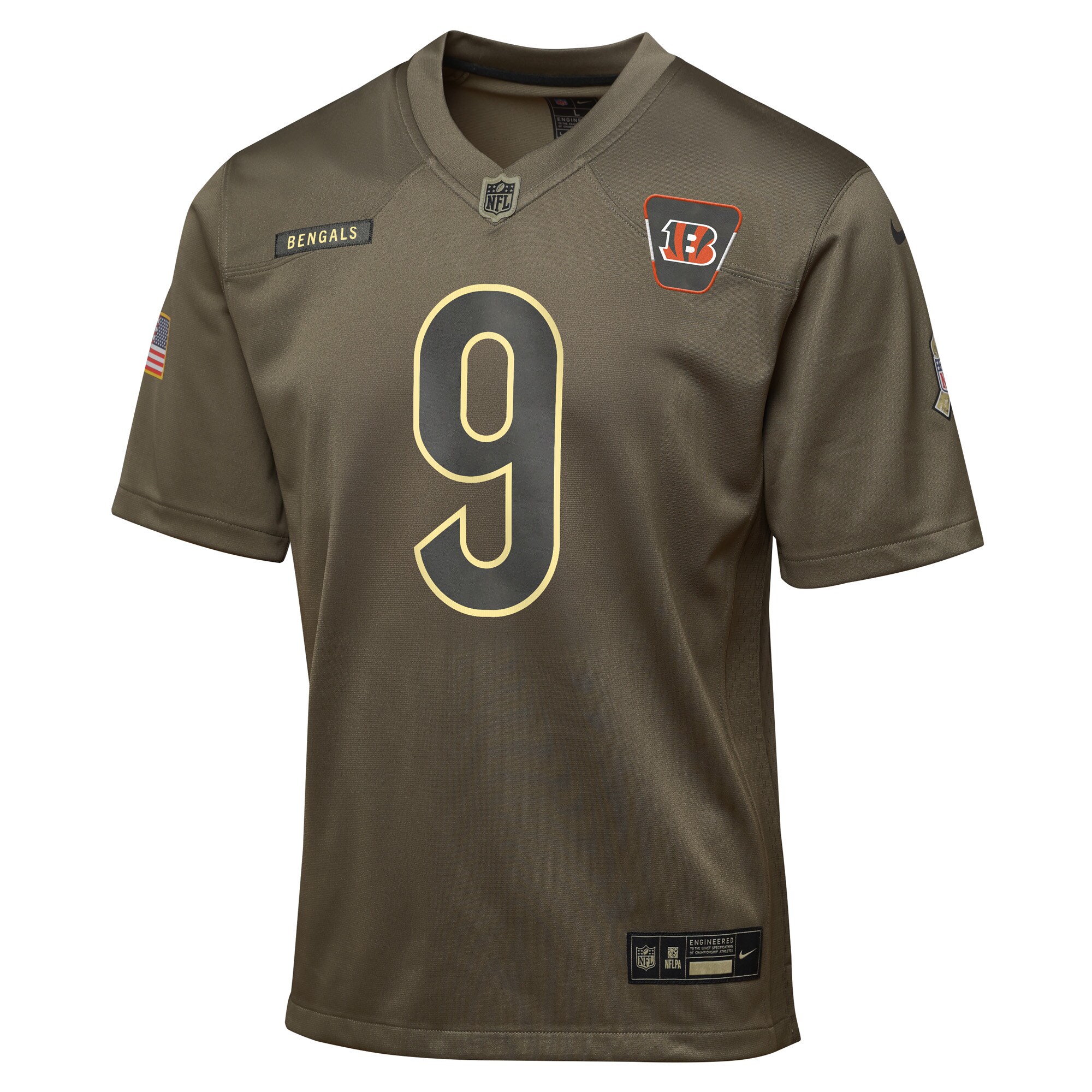 Joe Burrow Cincinnati Bengals Nike Youth 2025 Salute to Service Game Jersey – Olive Clowdercats