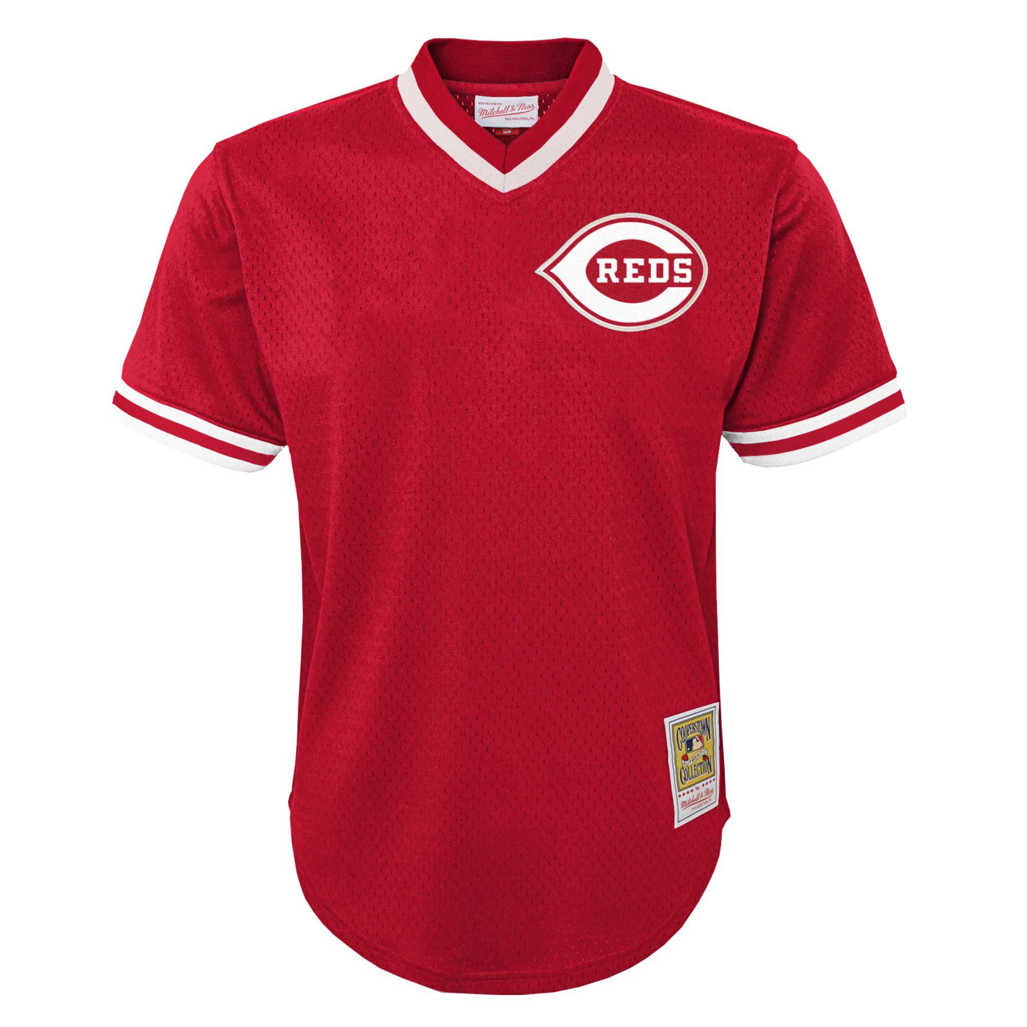 Johnny Bench Cincinnati Reds Mitchell & Ness Youth Cooperstown Collection Mesh Batting Practice Jersey – Red