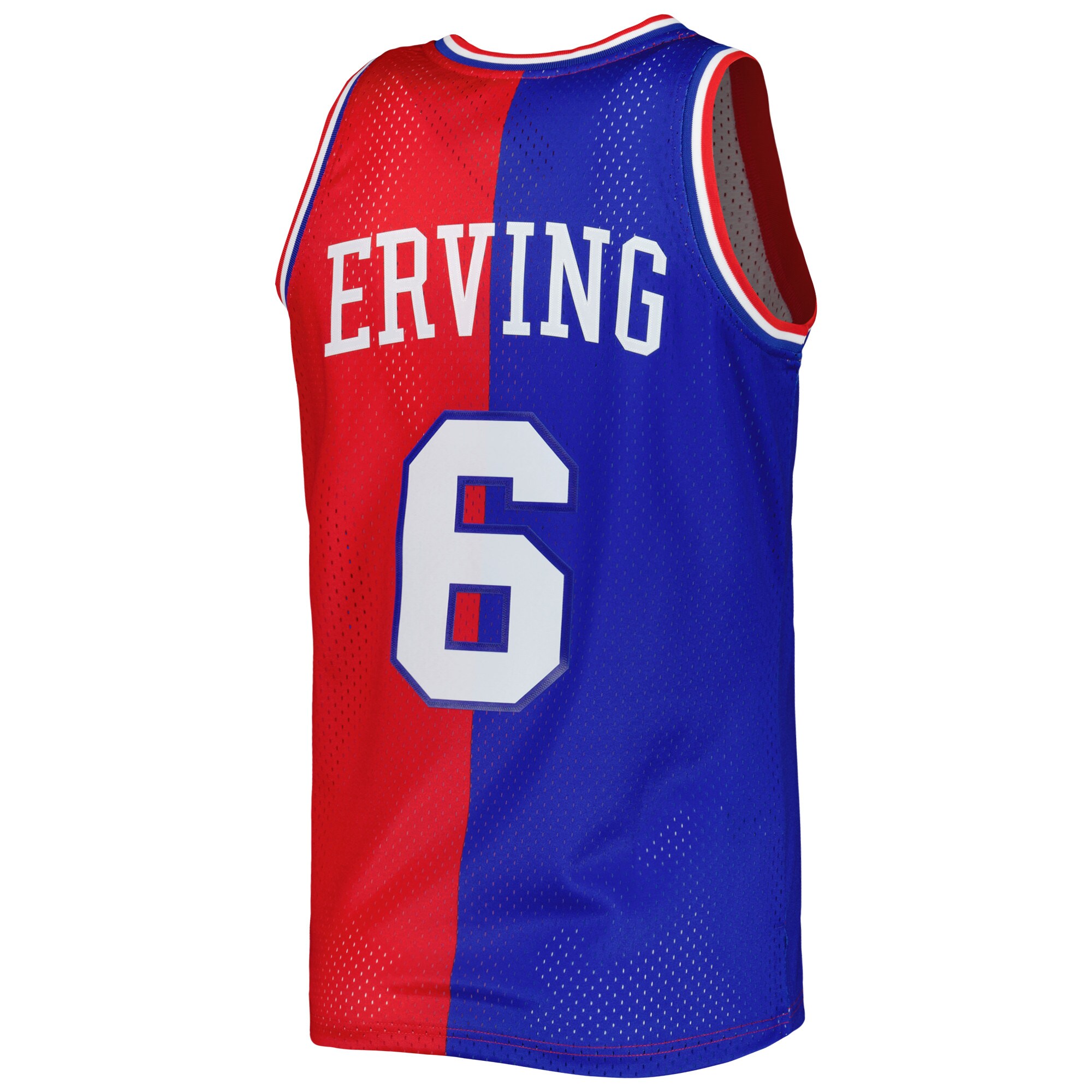 Julius Erving Philadelphia 76ers Mitchell & Ness Hardwood Classics 1982/83 Split Swingman Jersey – Royal/Red Clowdercats