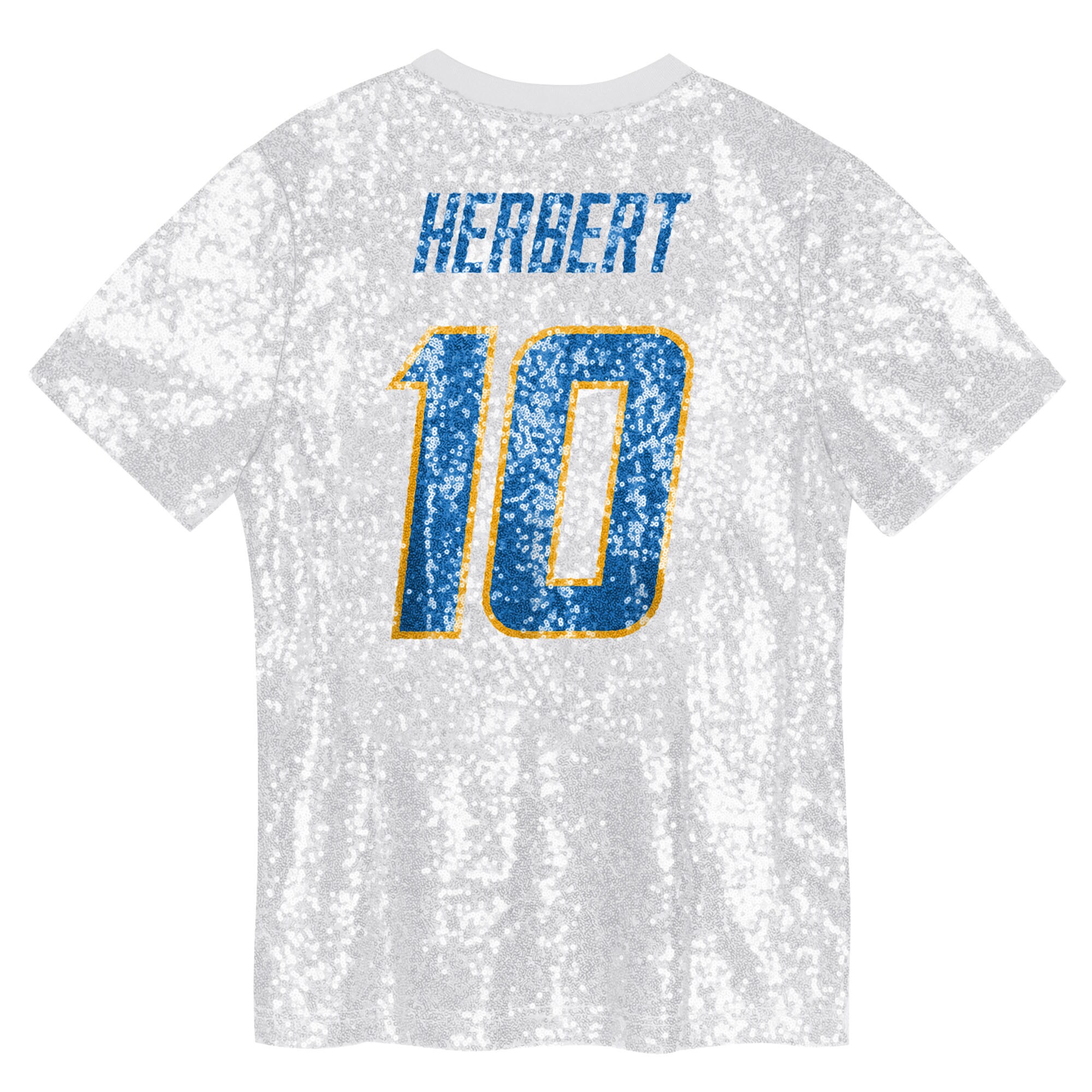 Justin Herbert Los Angeles Chargers Girls Youth Sequin V-Neck Fashion Jersey – Powder Blue Clowdercats