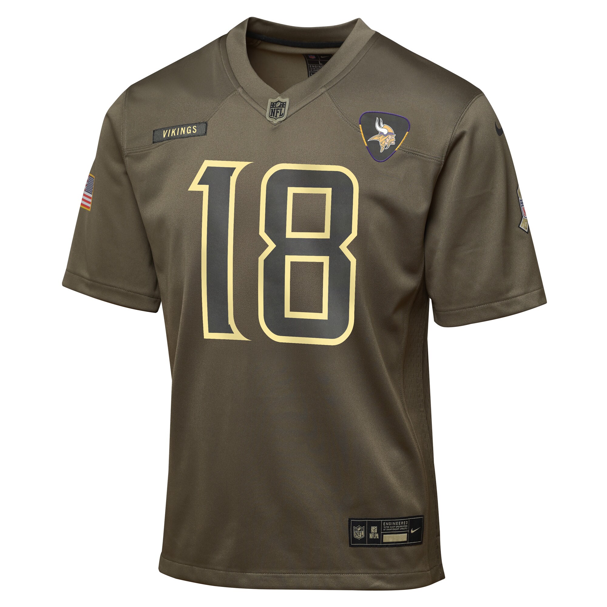 Justin Jefferson Minnesota Vikings Nike Youth 2025 Salute to Service Game Jersey – Olive Clowdercats