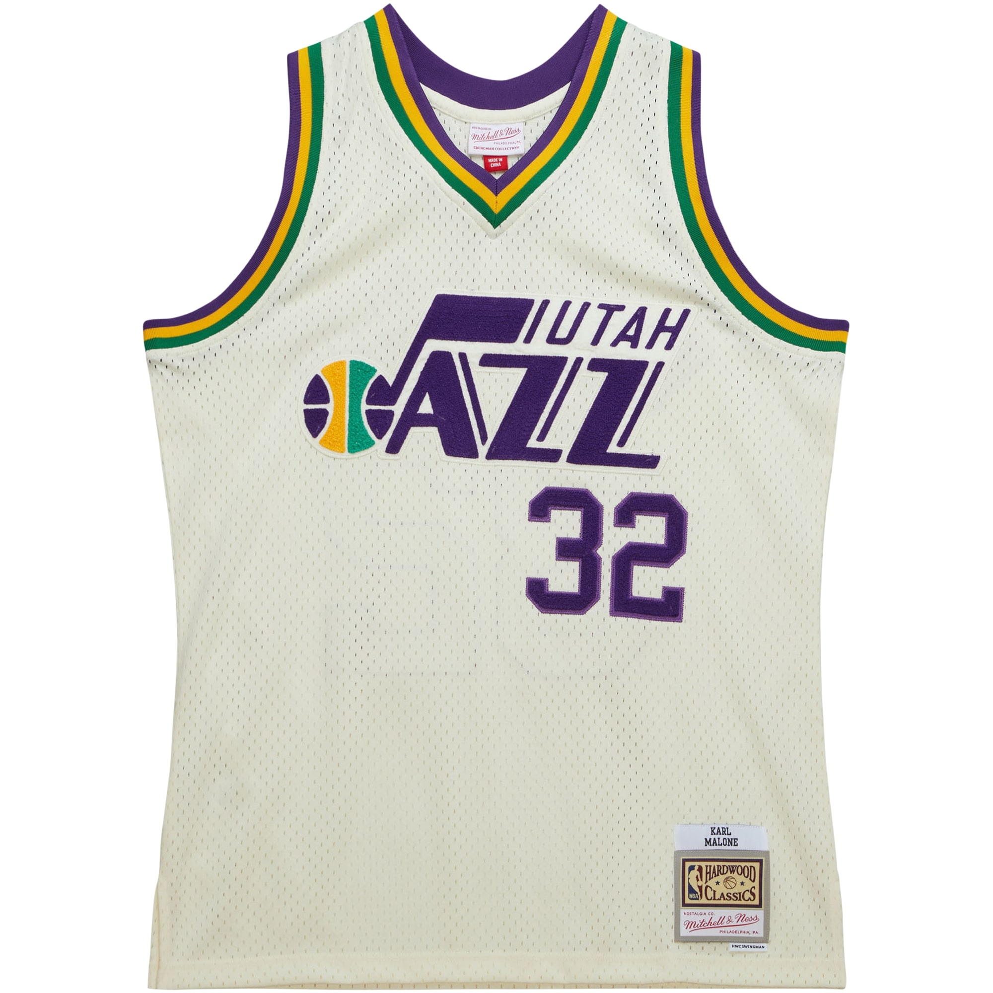 Karl Malone Utah Jazz Mitchell & Ness Chainstitch Swingman Jersey – Cream Clowdercats