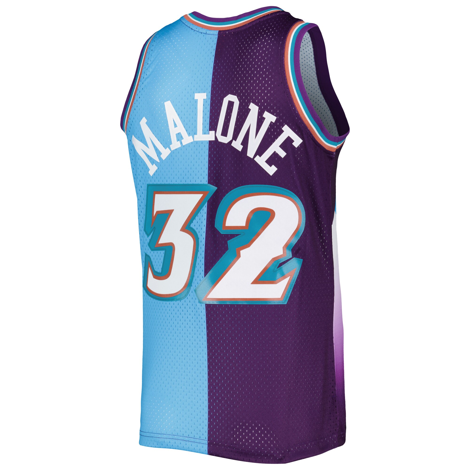 Karl Malone Utah Jazz Mitchell & Ness Hardwood Classics 1996/97 Split Swingman Jersey – Purple/Turquoise Clowdercats