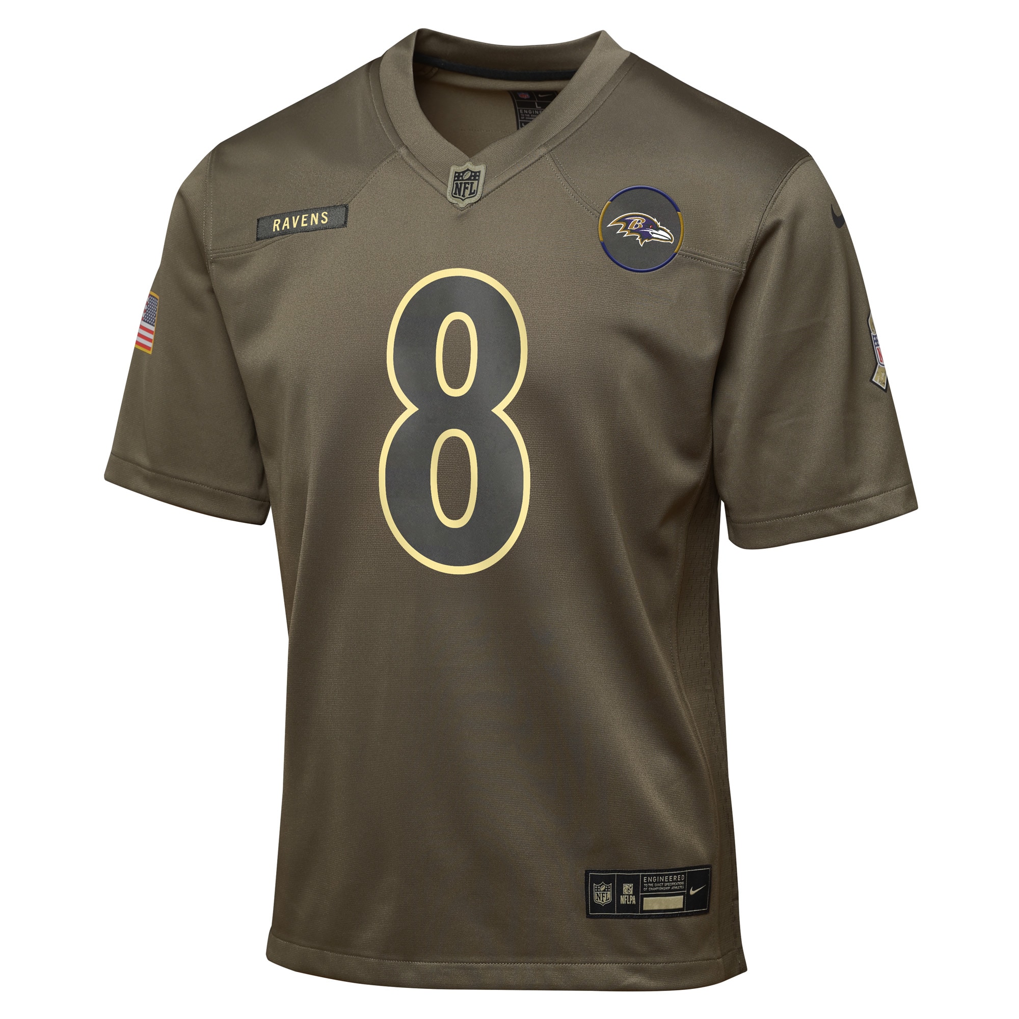 Lamar Jackson Baltimore Ravens Nike Youth 2025 Salute to Service Game Jersey – Olive Clowdercats