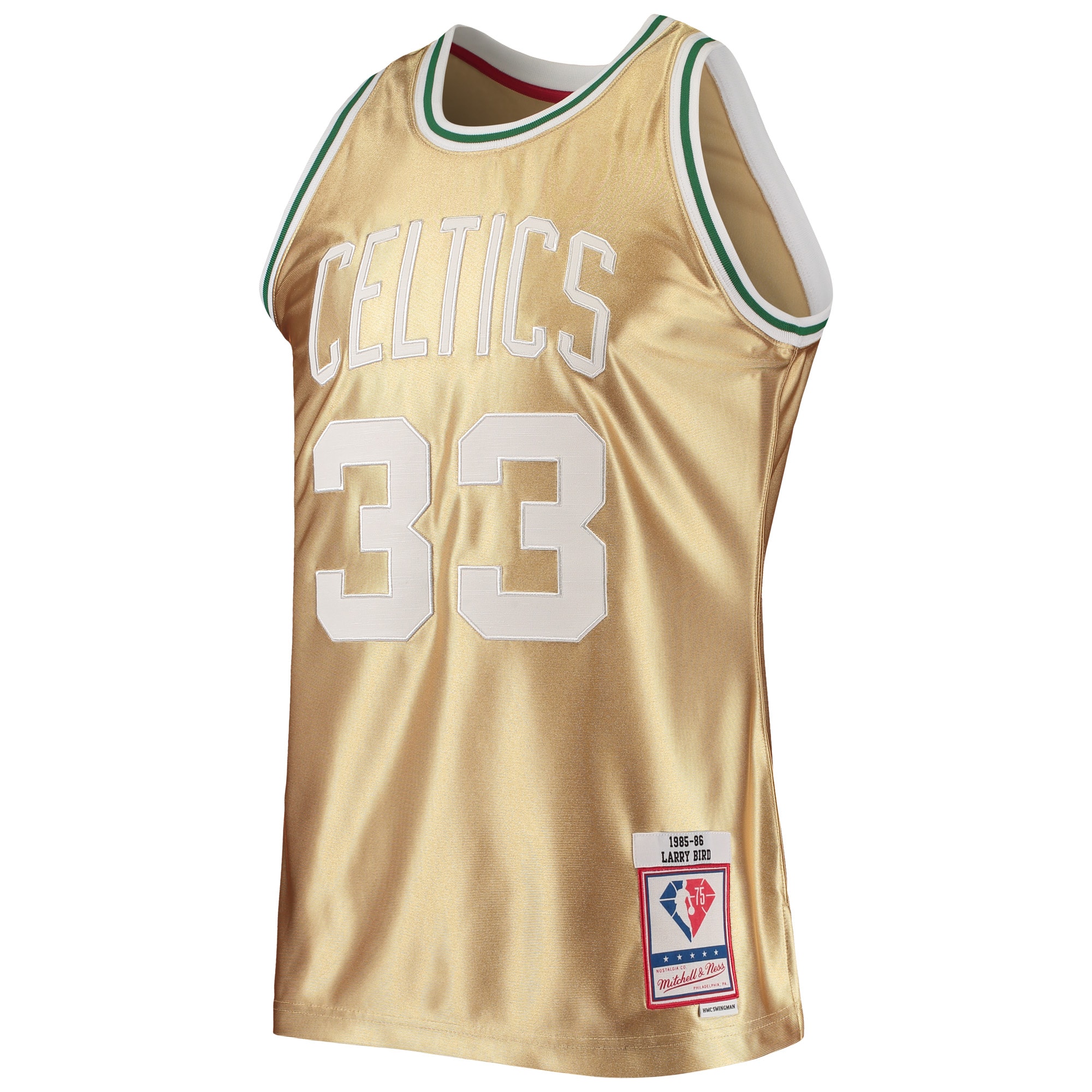 Larry Bird Boston Celtics Mitchell & Ness 75th Anniversary 1985/86 Hardwood Classics Swingman Jersey – Gold Clowdercats